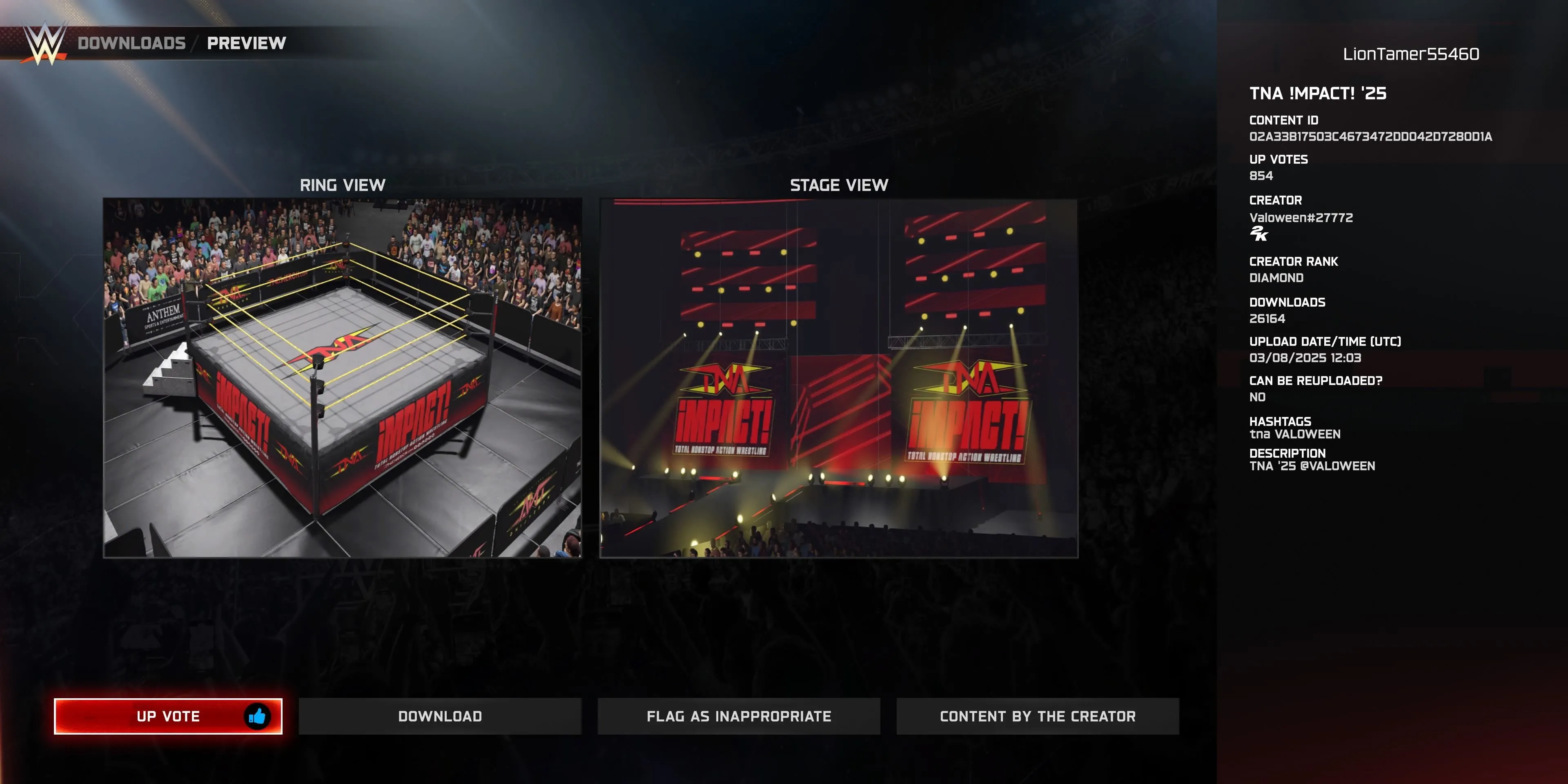 Đấu trường TNA Impact tùy chỉnh trong WWE 2K25 với sàn đấu và thiết kế sân khấu