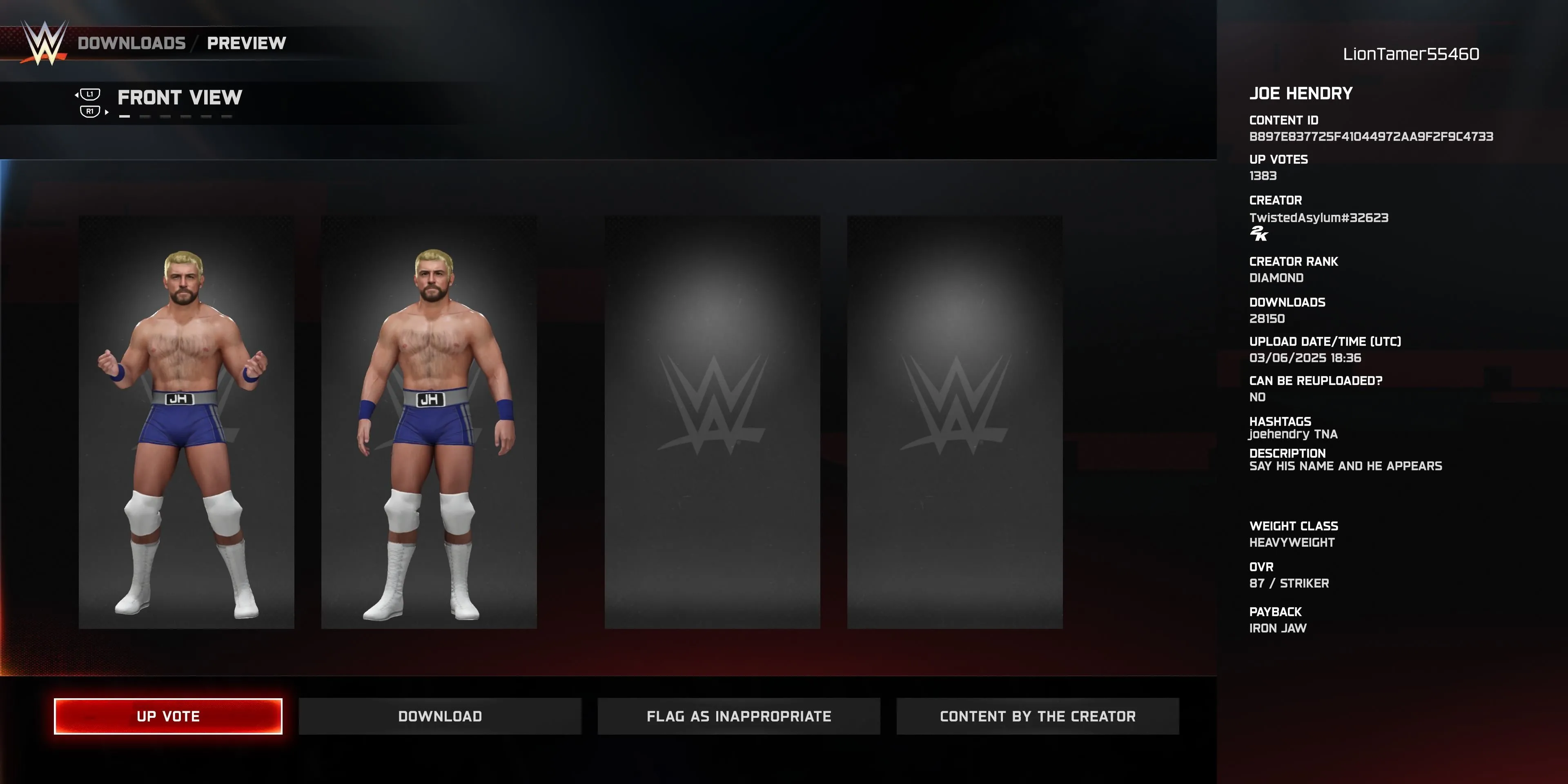 Đô vật tùy chỉnh Joe Hendry (CAW) trong WWE 2K25