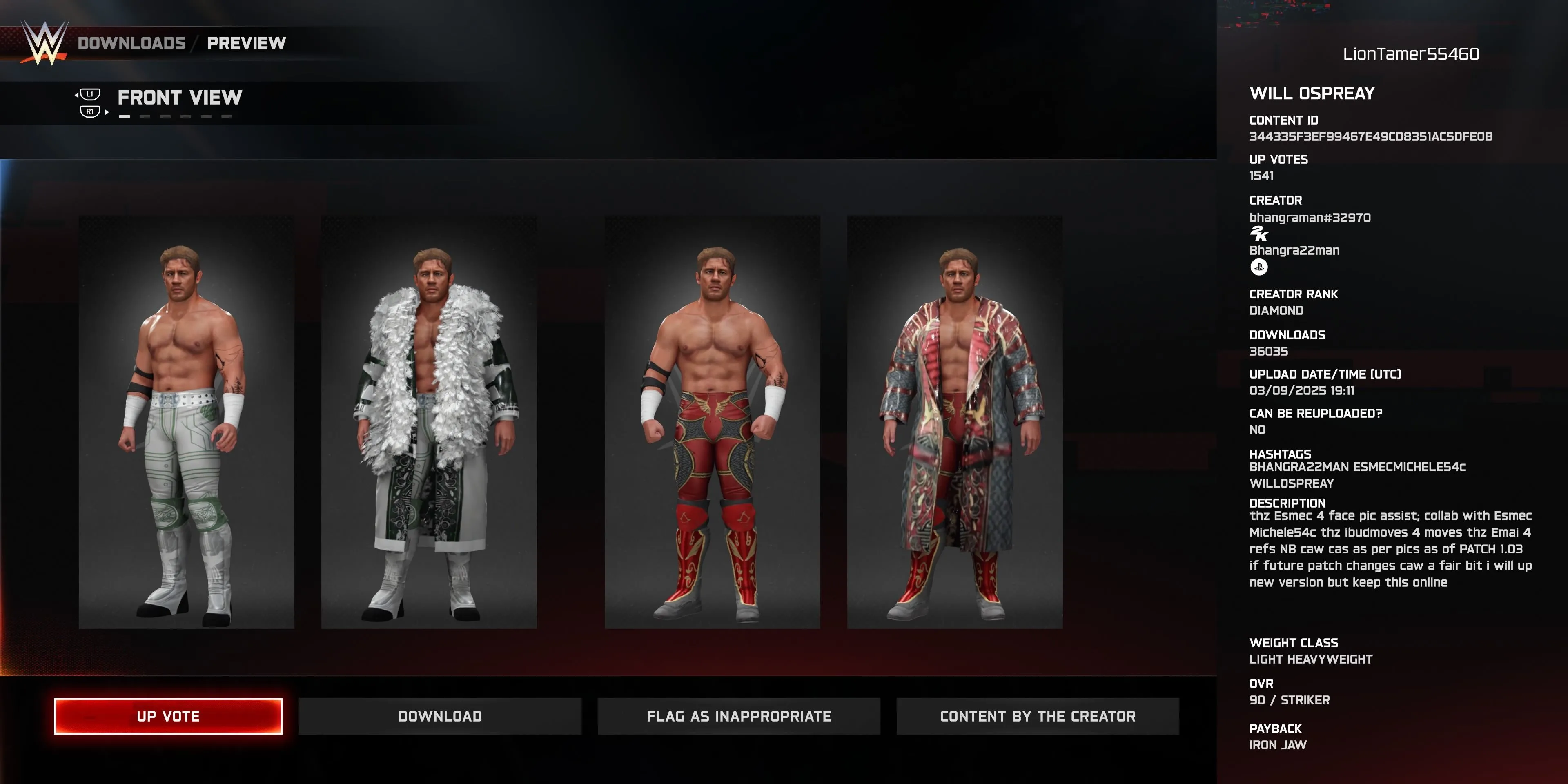 Đô vật tùy chỉnh Will Ospreay (CAW) trong WWE 2K25 với trang phục đặc trưng