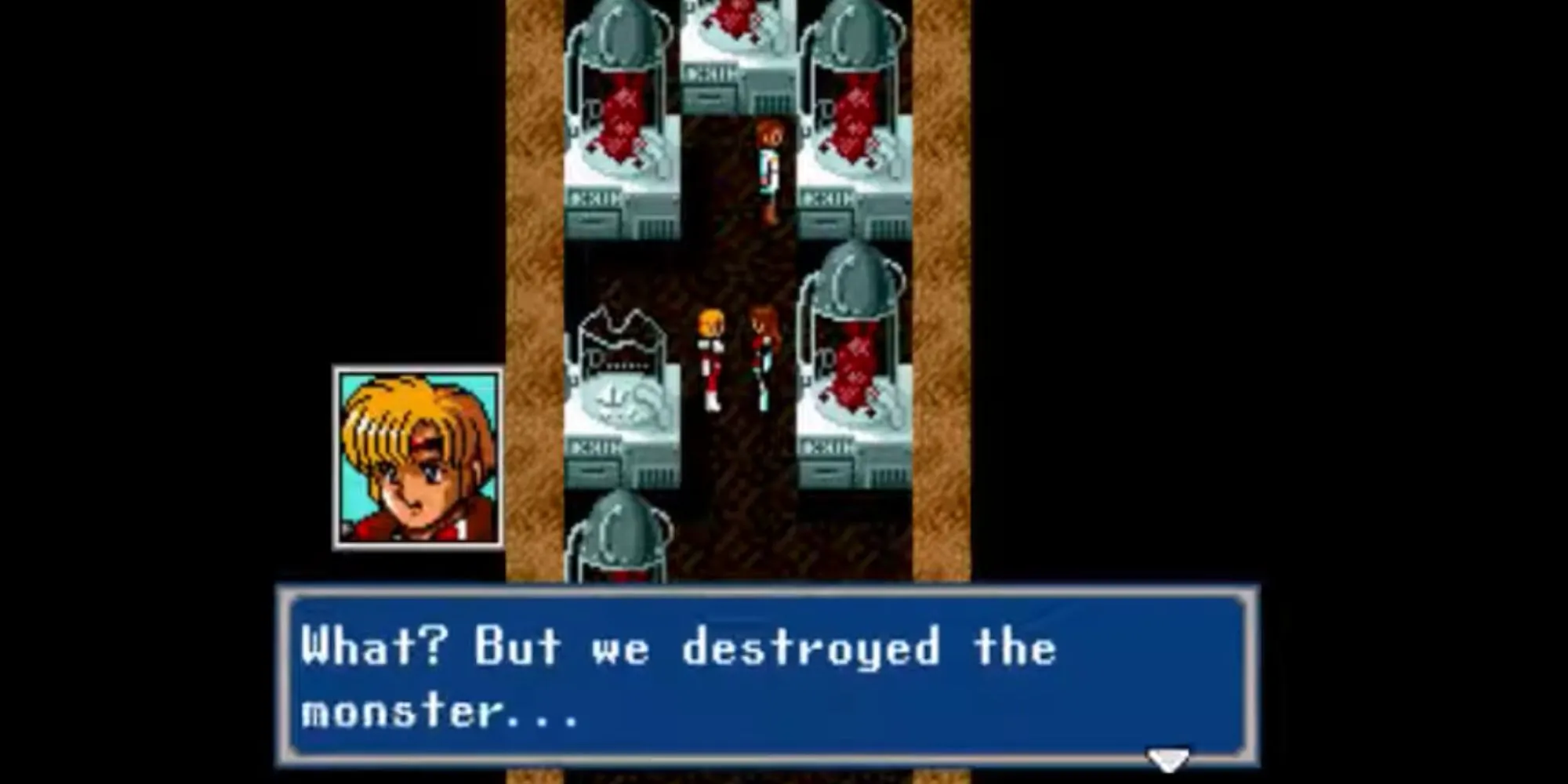 Đoạn hội thoại giữa các nhân vật trong Phantasy Star IV với phong cách đồ họa anime đặc trưng