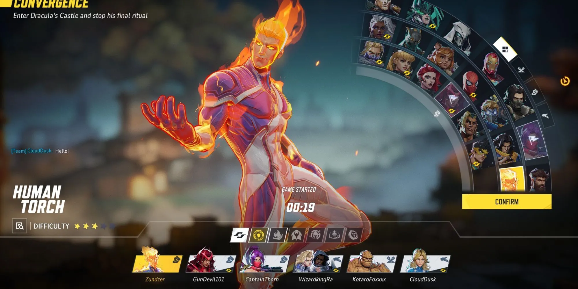 Đội hình Fantastic Four với Human Torch, Invisible Woman, Mister Fantastic và The Thing trong Marvel Rivals