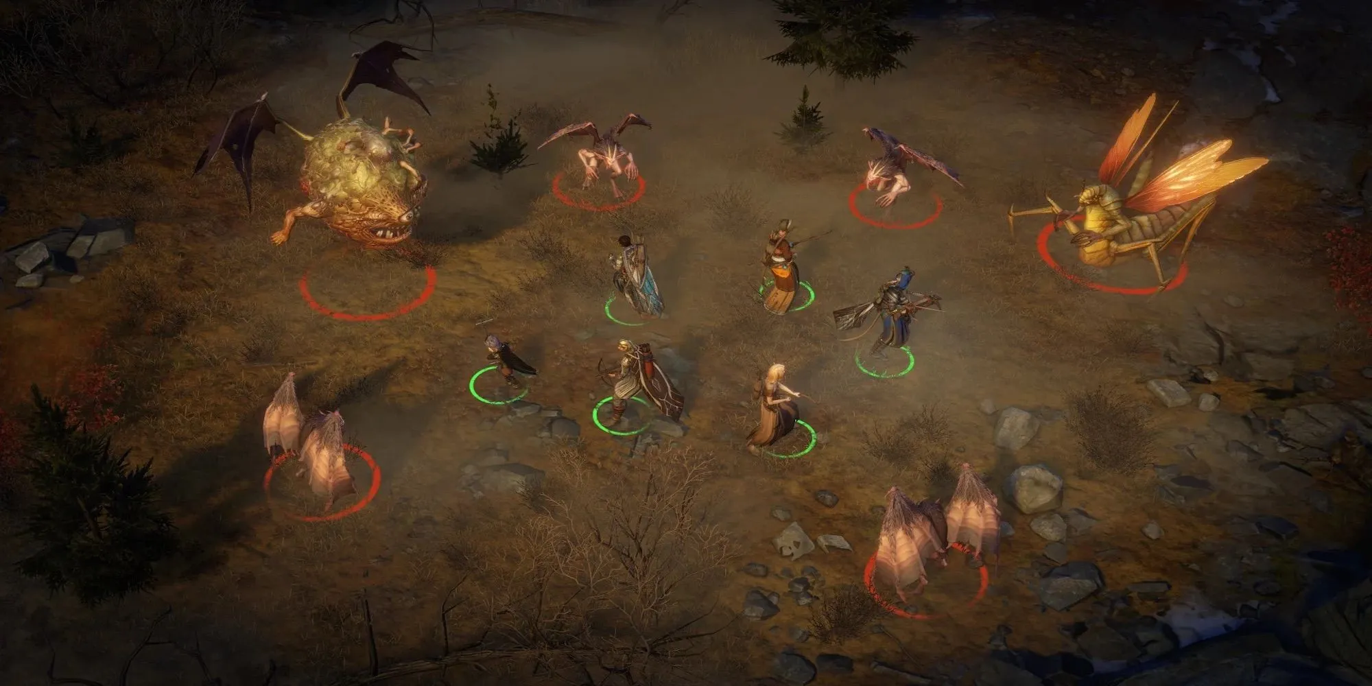Đội hình nhân vật chiến đấu với quái vật trong Pathfinder Wrath of the Righteous