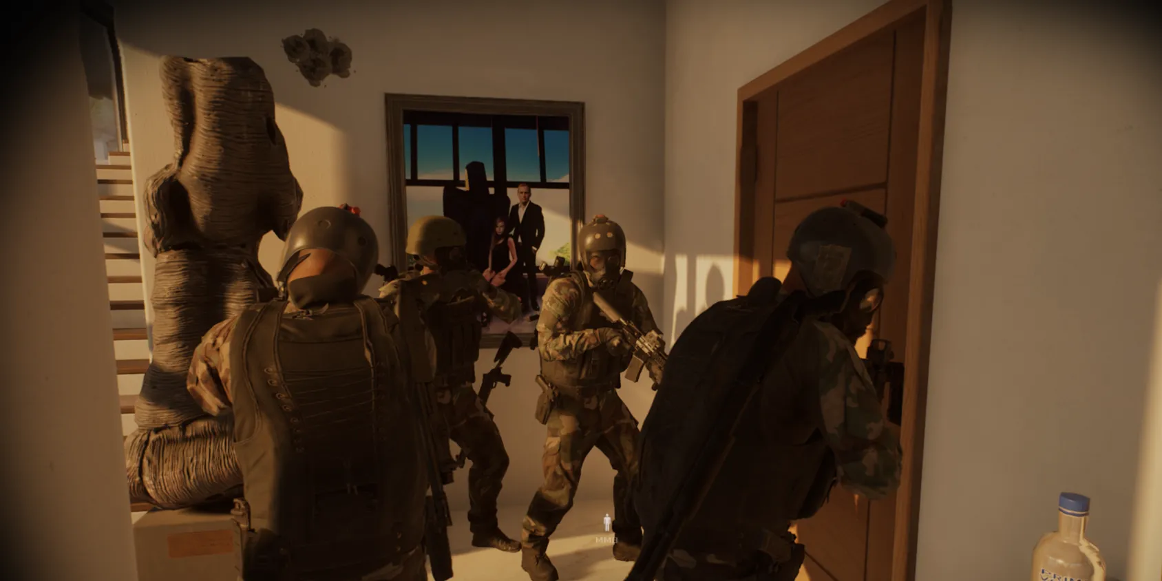 Đội SWAT trong Ready Or Not thận trọng tiếp cận mục tiêu trong nhiệm vụ