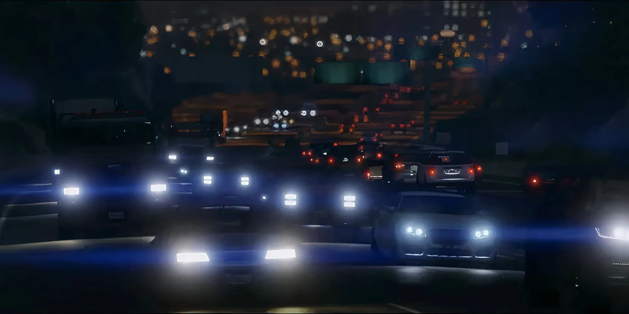 Đường cao tốc đông đúc xe cộ trong GTA 5, phản ánh tình trạng giao thông trong game và ngoài đời thực