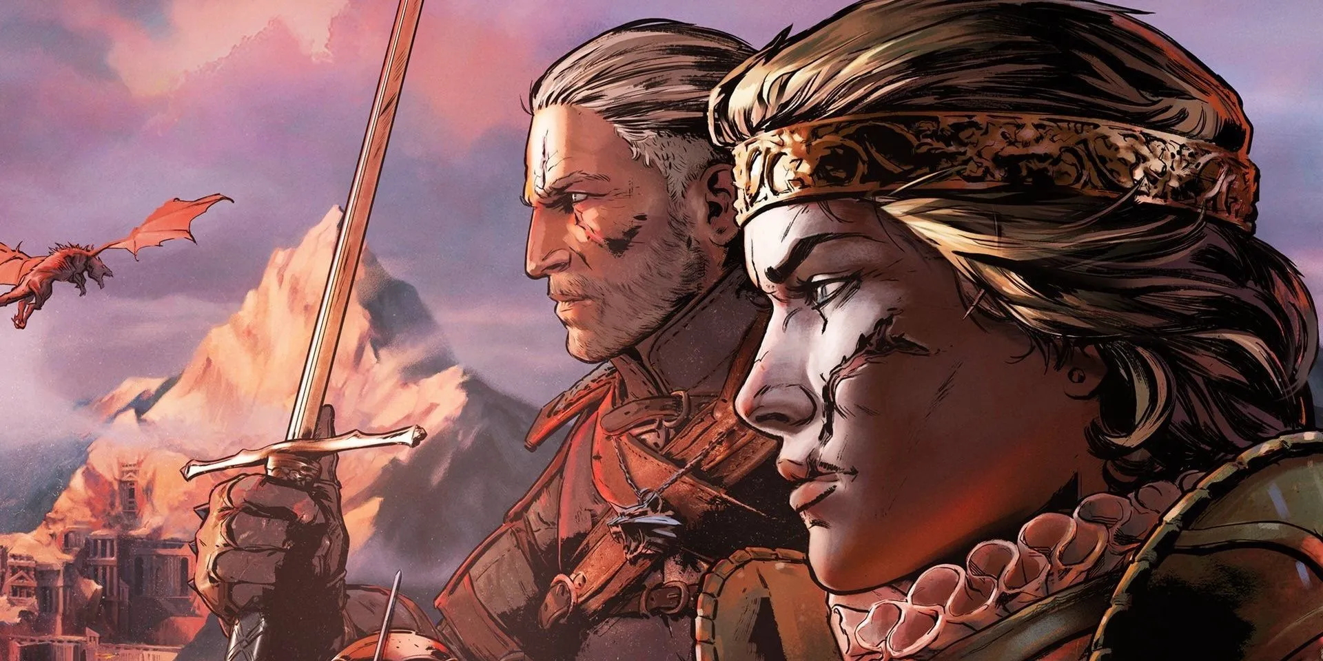 Geralt và Nữ hoàng Meve trong game Thronebreaker The Witcher Tales