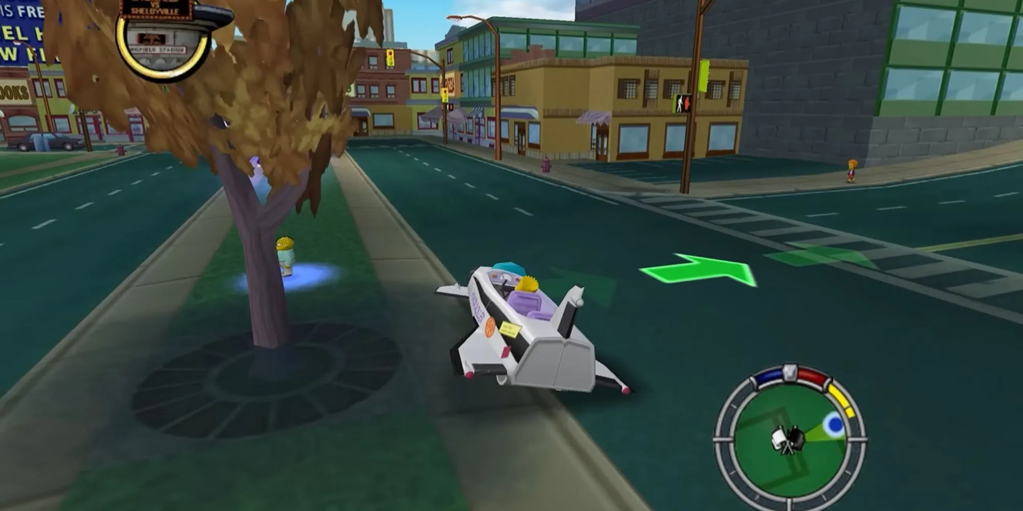 Gia đình Simpson bên chiếc xe quen thuộc trong game The Simpsons: Hit &amp; Run