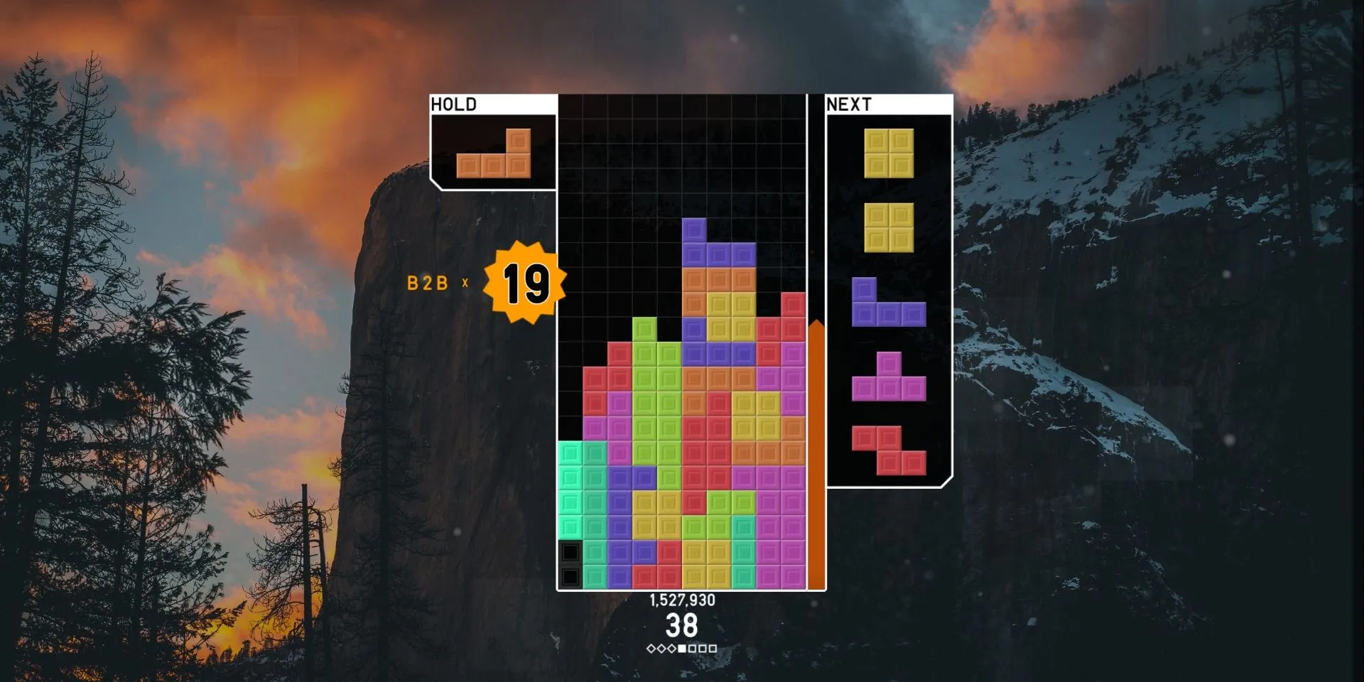 Giao diện chơi game Tetr.io ở chế độ Zen với các khối tetromino đang rơi