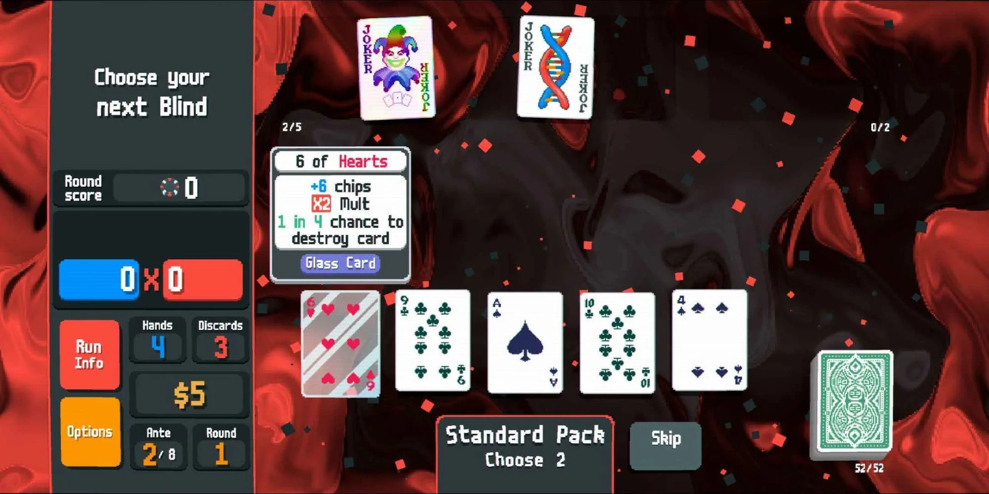 Gói bài tiêu chuẩn trong game Balatro với các lá bài poker và Joker