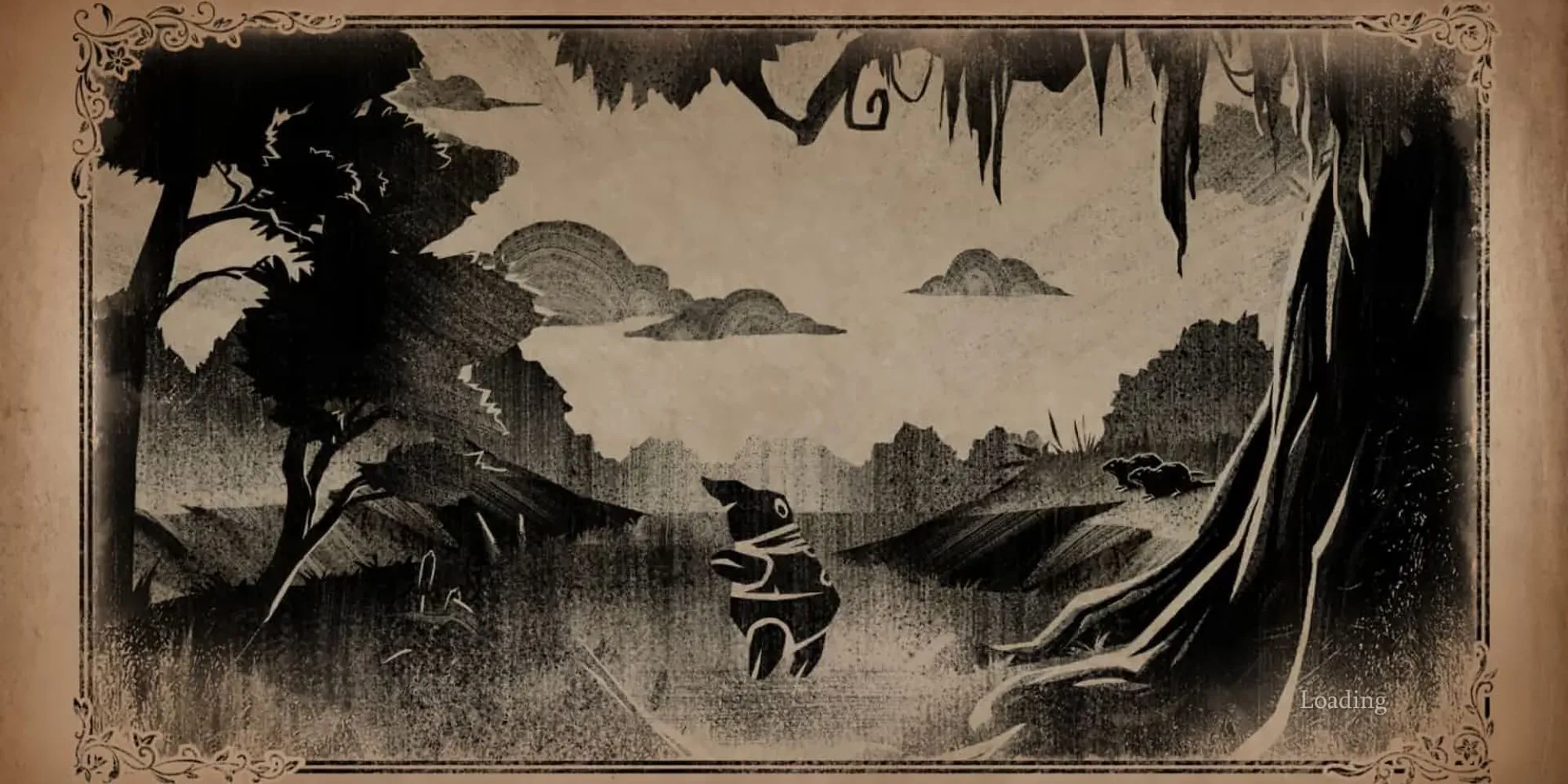 Hazel và Catfish trên chiếc thuyền trôi giữa đầm lầy South of Midnight