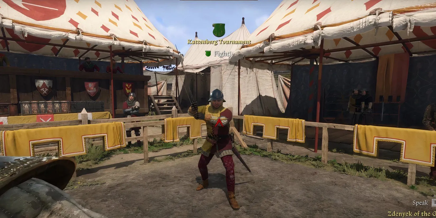 Henry đang đấu tay đôi với một đối thủ tại Giải đấu Kuttenberg trong Kingdom Come Deliverance 2
