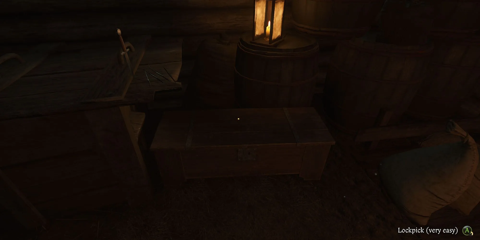Henry thực hành kỹ năng bẻ khóa rương trong nhiệm vụ Materia Prima Kingdom Come Deliverance 2