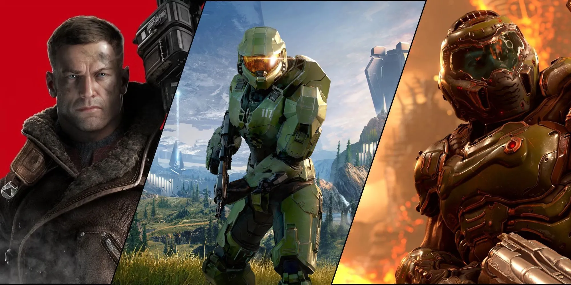 Hình ảnh các siêu chiến binh biểu tượng trong game như Master Chief của Halo và Doom Slayer