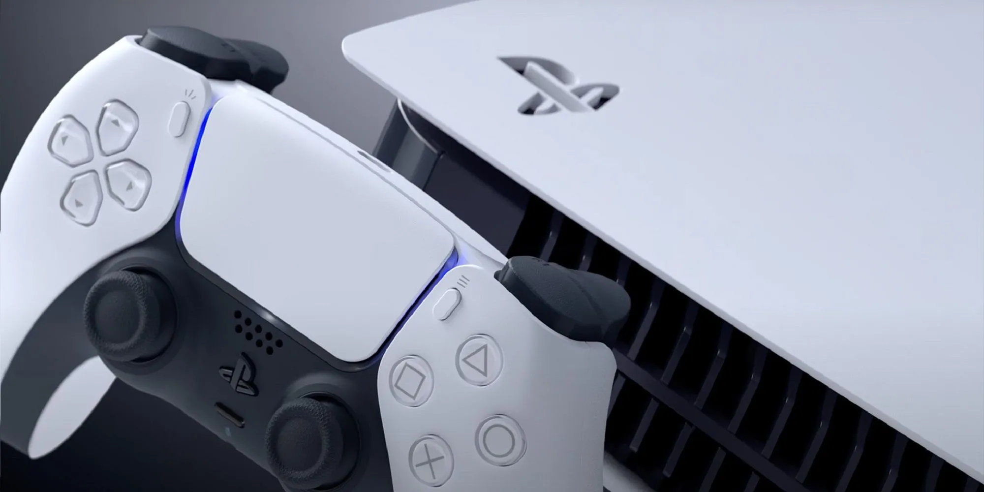 Hình ảnh cận cảnh máy chơi game PlayStation 5 màu trắng với thiết kế hiện đại
