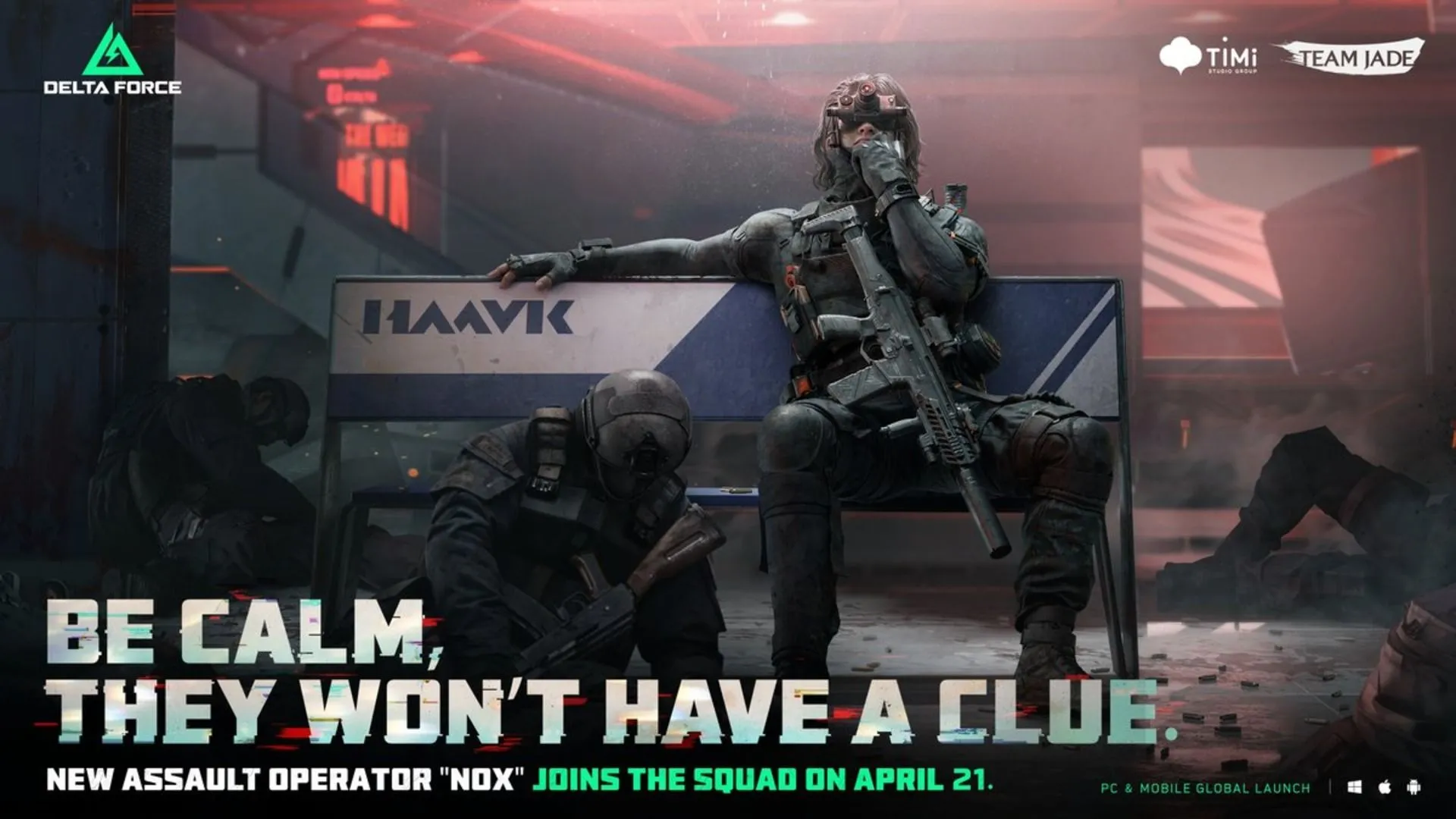 Hình ảnh giới thiệu Đặc Vụ Nox, Operator mới thuộc lớp Assault, xuất hiện trong mùa giải Eclipse Vigil của Delta Force