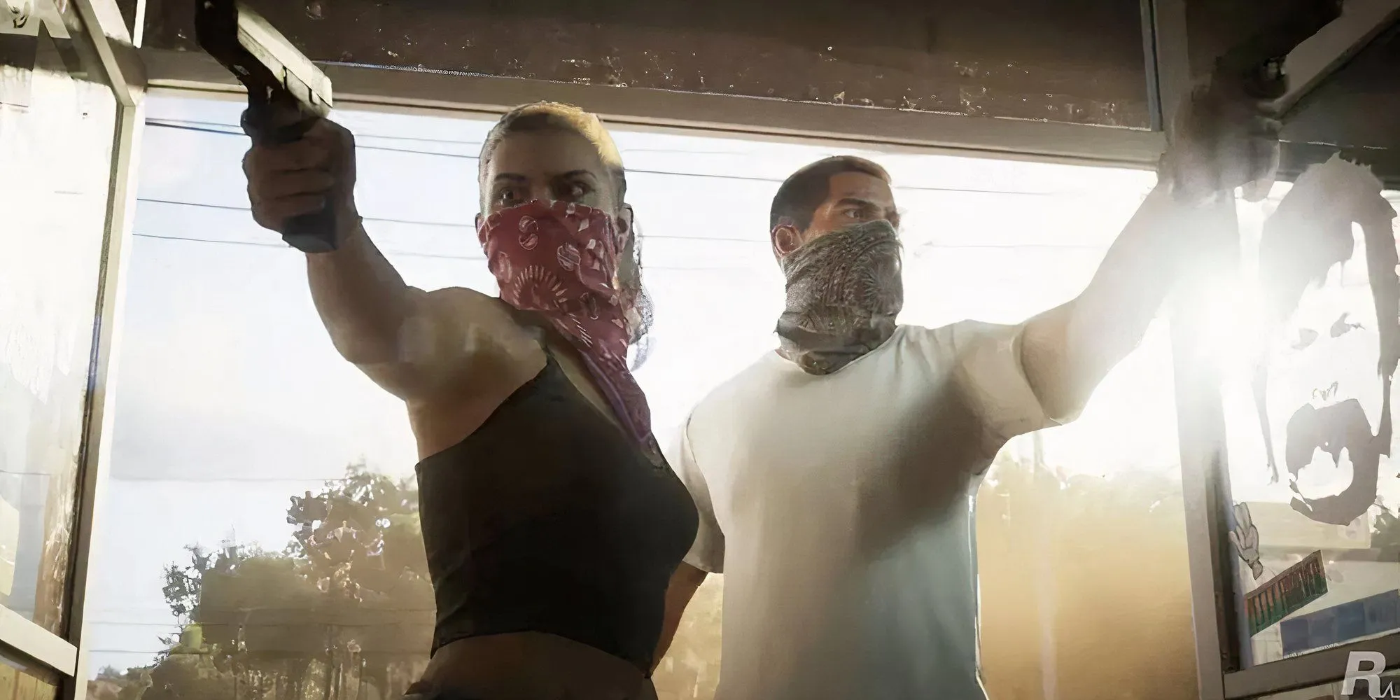 Biểu tình trong GTA Online: Khi Los Santos phản chiếu đời thực 1 Hình ảnh Jason và Lucia trong trailer GTA 6 chuẩn bị thực hiện một vụ cướp cửa hàng