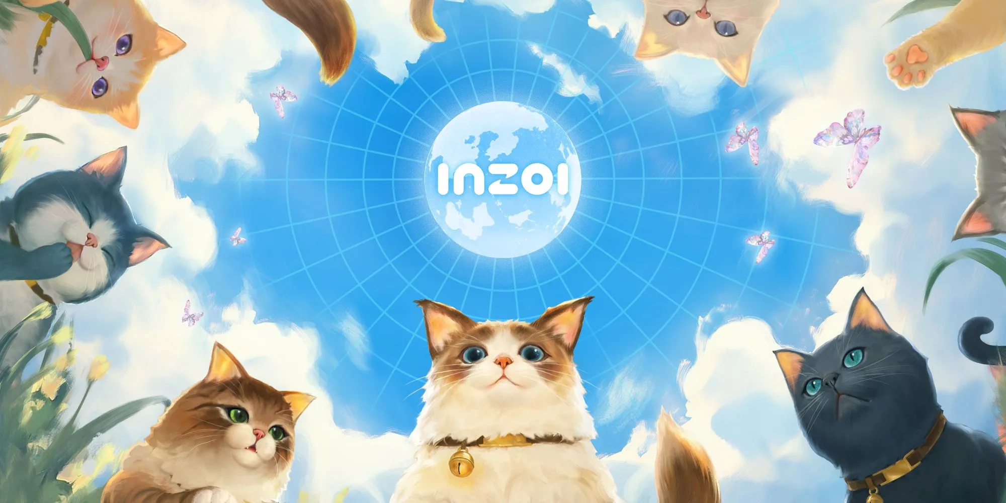 Hình ảnh quảng bá game inZOI với các nhân vật và những chú mèo đáng yêu