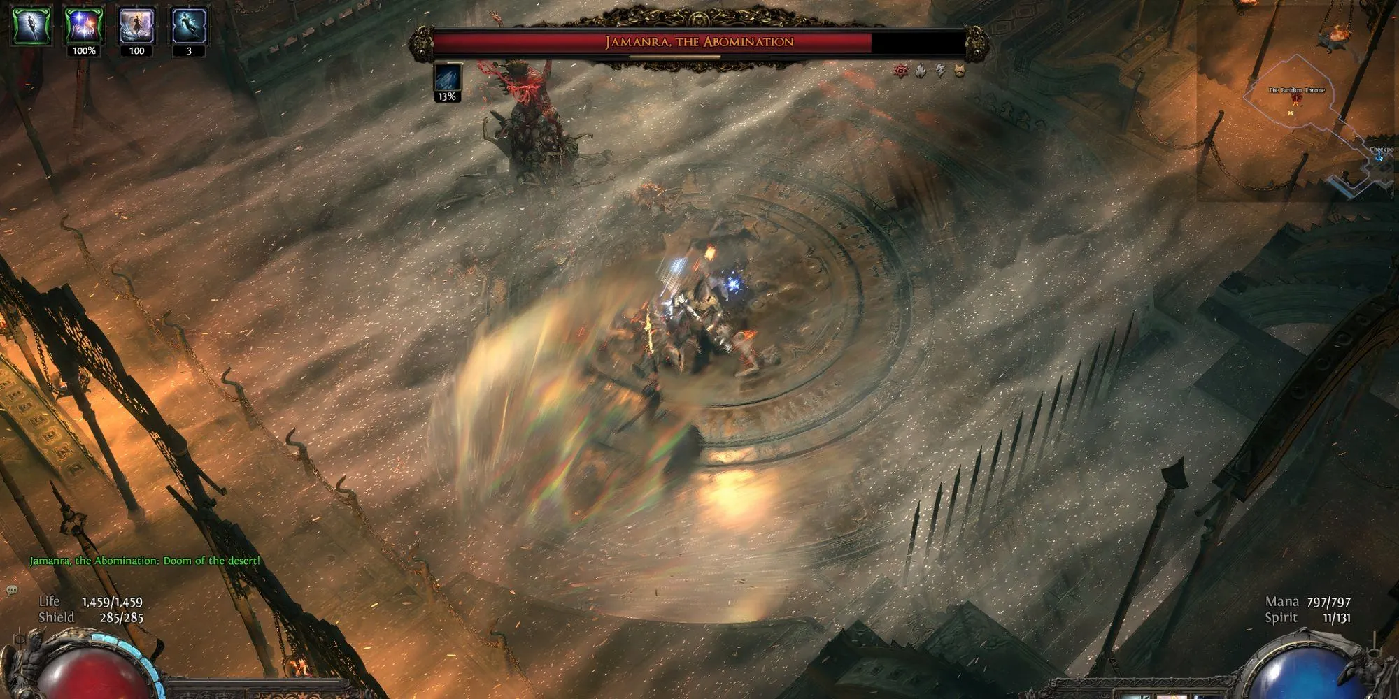 Jamanra, Kẻ Ghê Tởm, boss cuối Hồi 2 Path of Exile II trong cơn bão cát