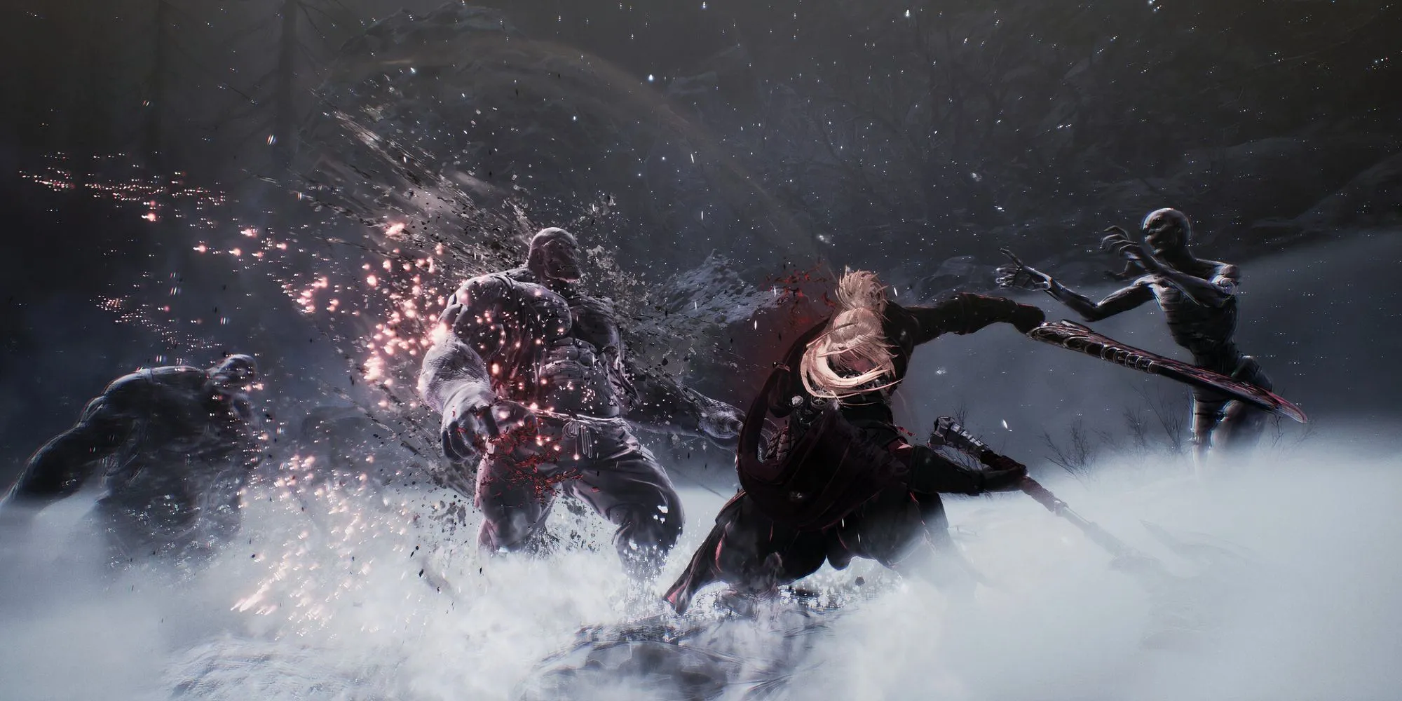 Kẻ thù với tạo hình đa dạng đứng gác trong một khu vực của The First Berserker Khazan