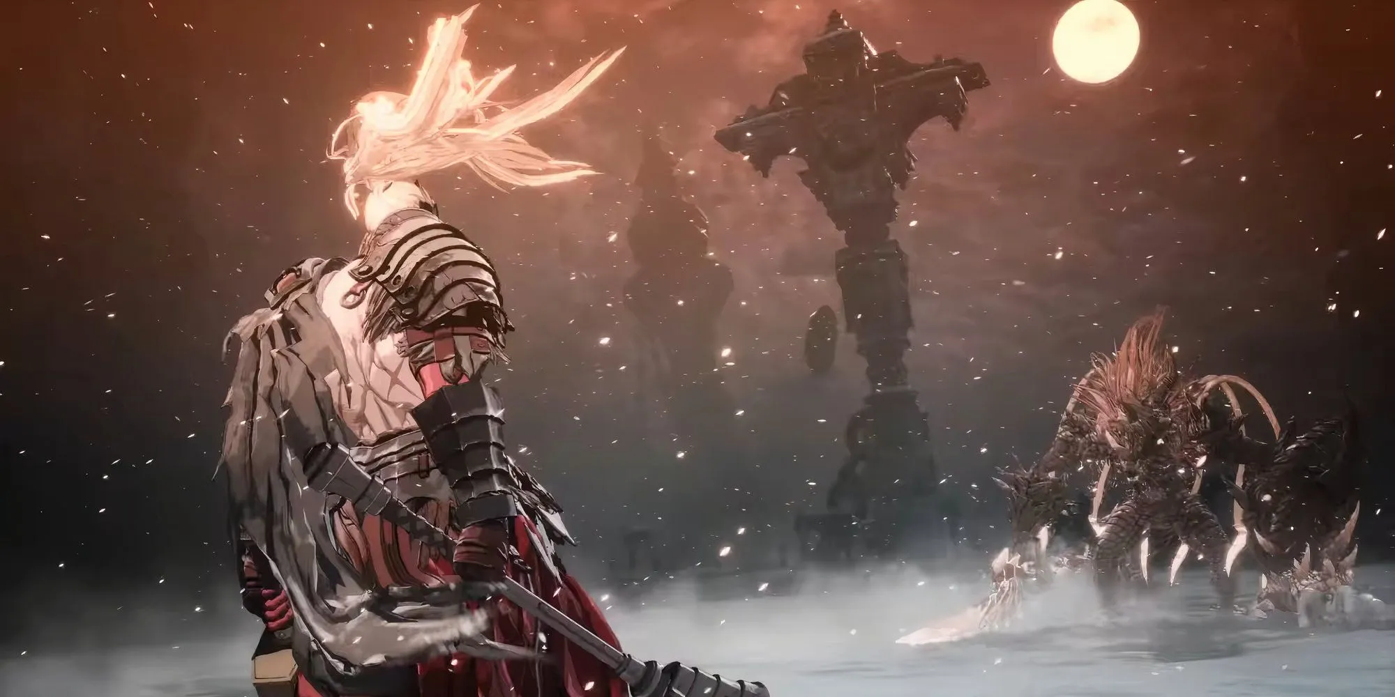 Khazan tung một đòn tấn công mạnh mẽ vào con boss trong trận chiến kịch tính của The First Berserker Khazan
