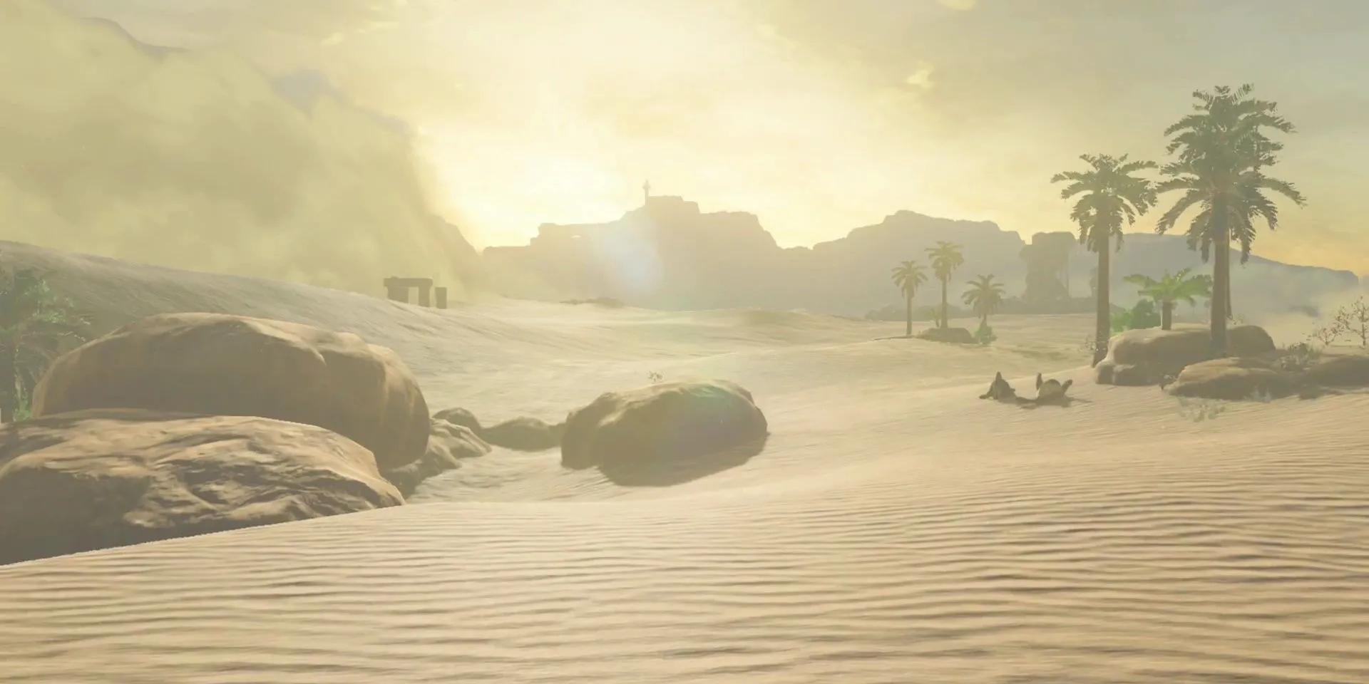 Khung cảnh sa mạc Gerudo hùng vĩ trong The Legend of Zelda: Breath of the Wild, nơi có nhiều thử thách và mini-game.