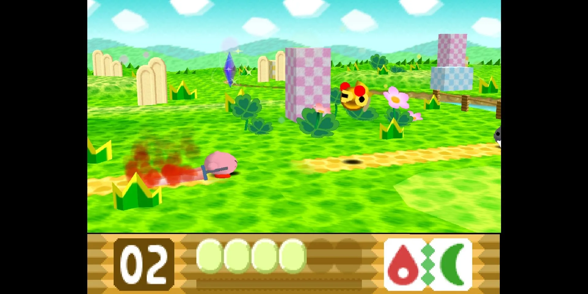 Kirby kết hợp năng lực Lửa và Cắt tạo ra Kiếm Lửa trong Kirby 64 The Crystal Shards