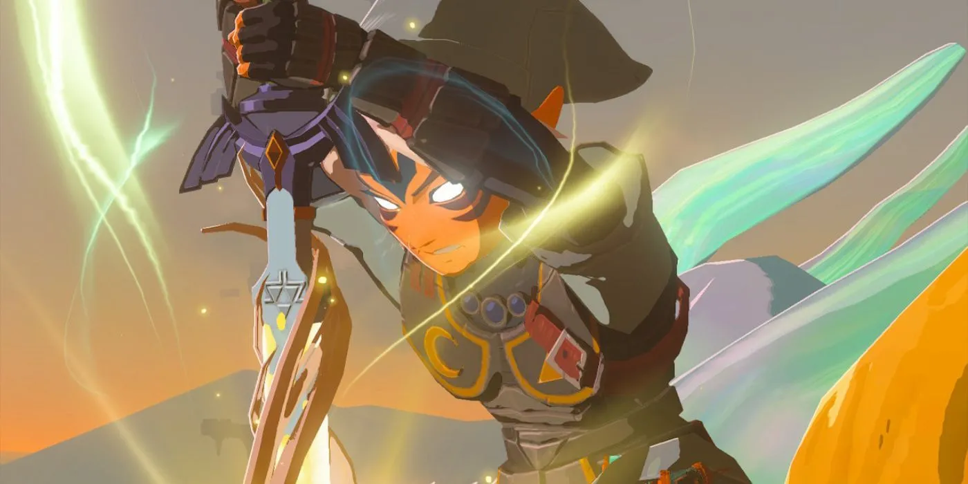 Link trong Zelda Tears of the Kingdom bay cùng rồng và Master Sword