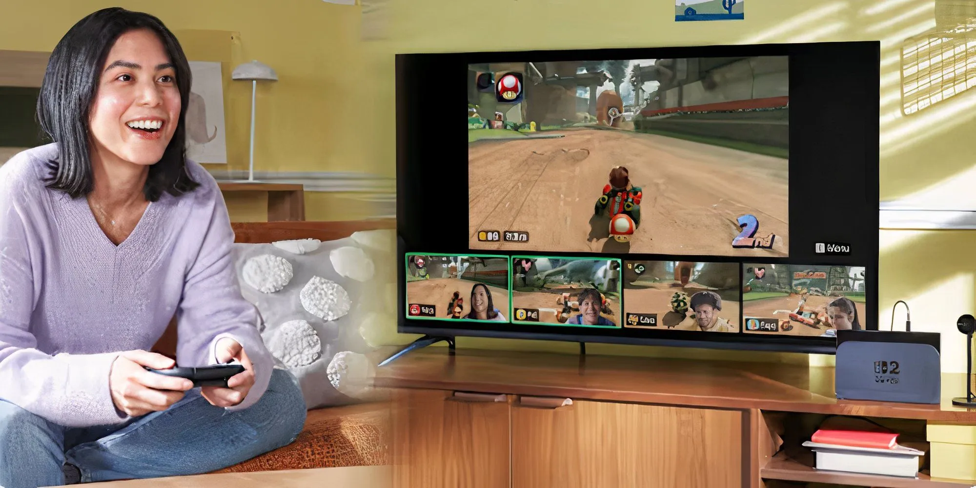 Logo Nintendo với hình ảnh các nhân vật game quen thuộc đang bàn luận về Nintendo Switch 2