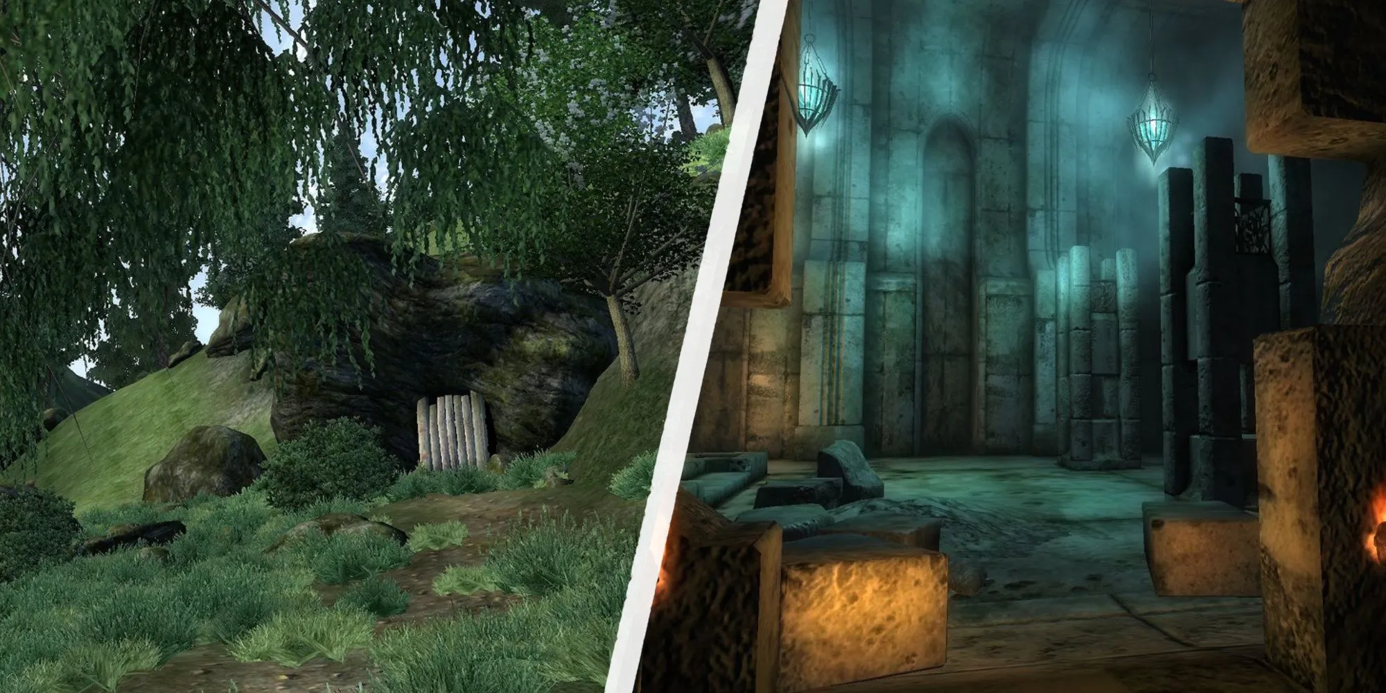 Lối vào hang động và tàn tích Ayleid Vahtacen trong game Oblivion