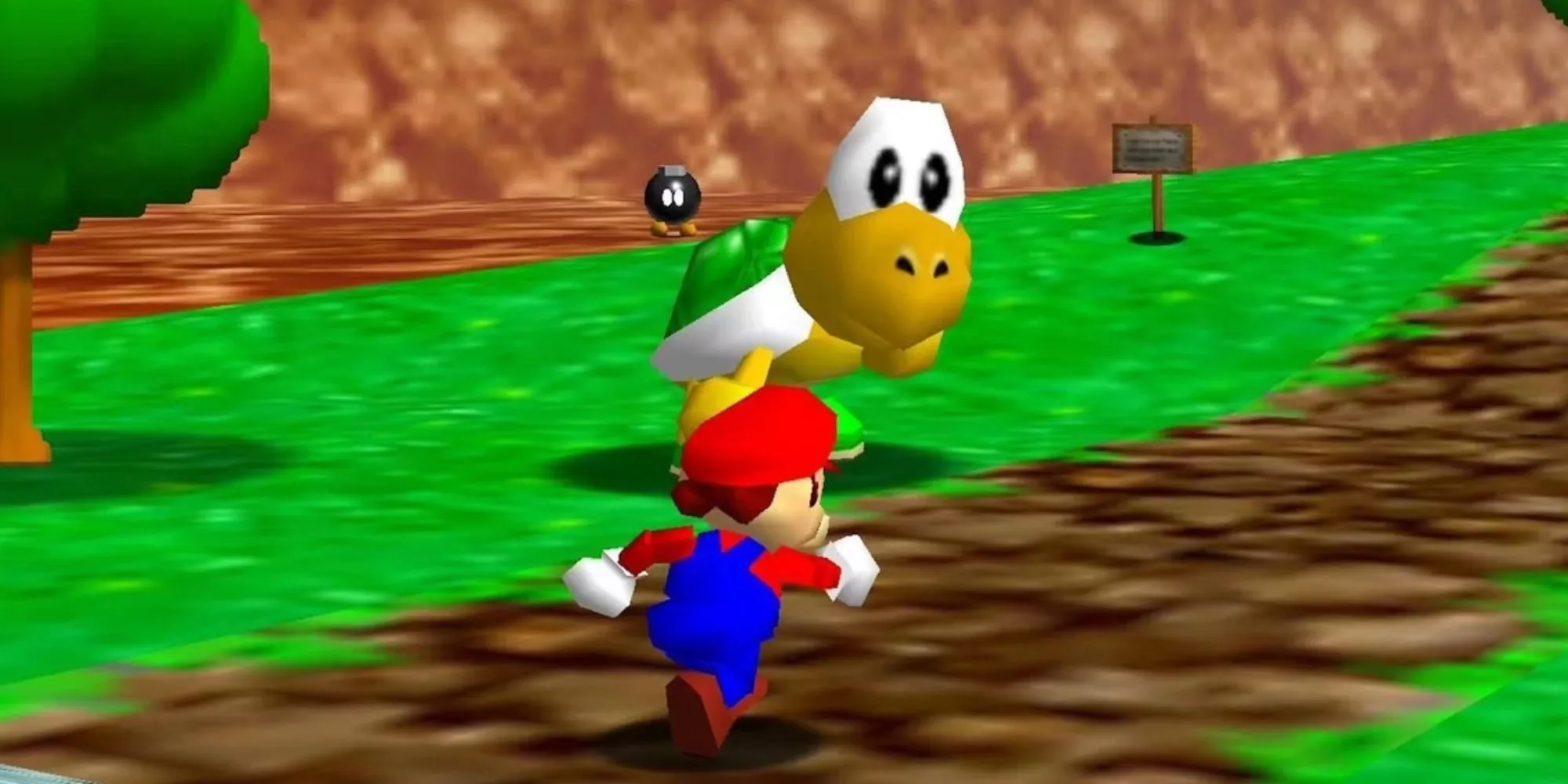 Mario bay lượn trong một màn chơi 3D của Super Mario 64
