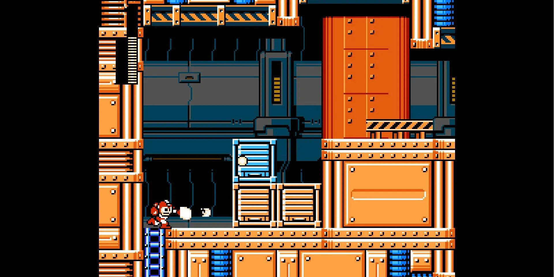 Mega Man trong Mega Man Maker sử dụng cú đấm từ Mega Man 6 trong một căn phòng kim loại