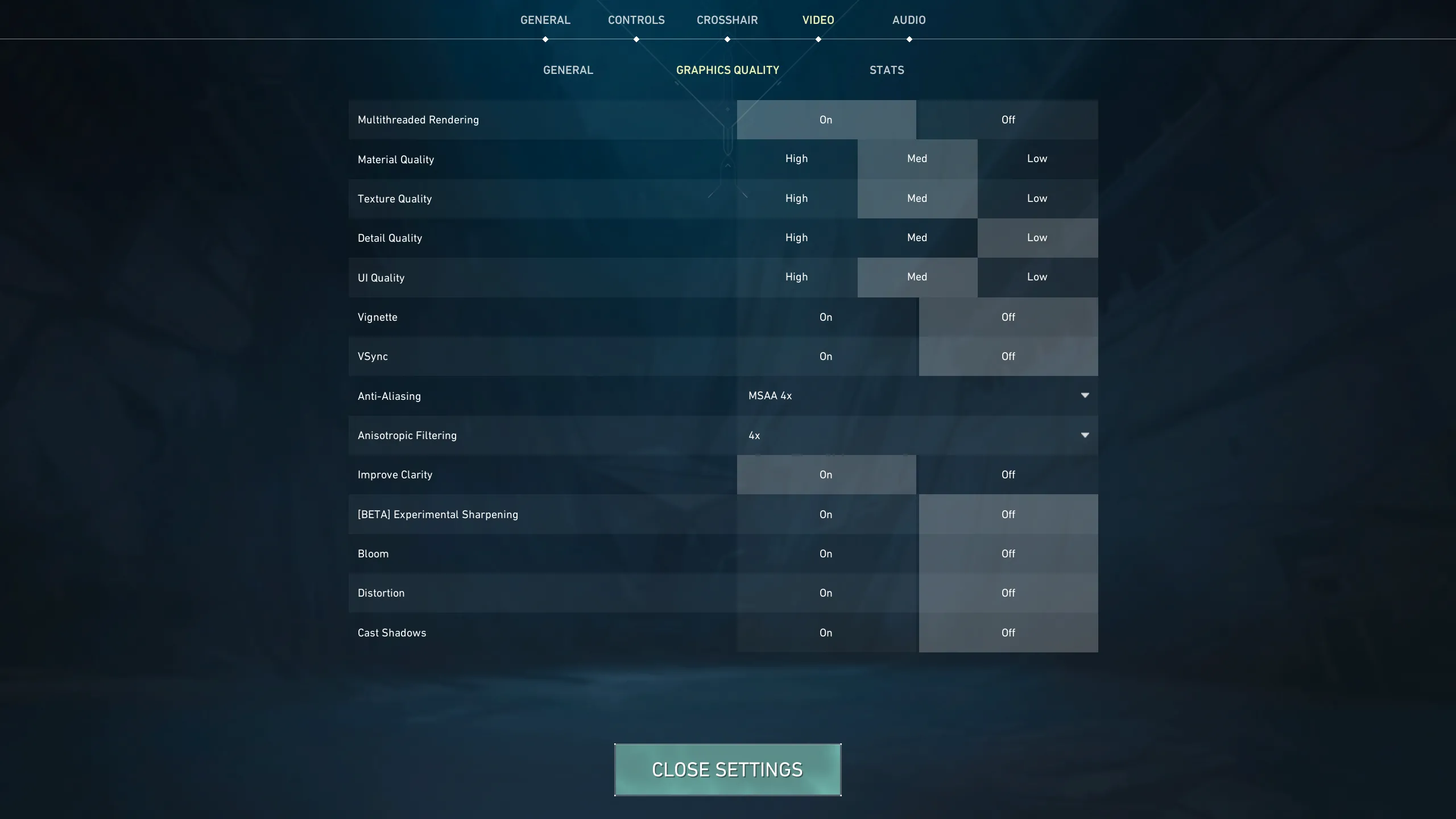 Menu cài đặt chất lượng đồ họa trong VALORANT để tối ưu FPS