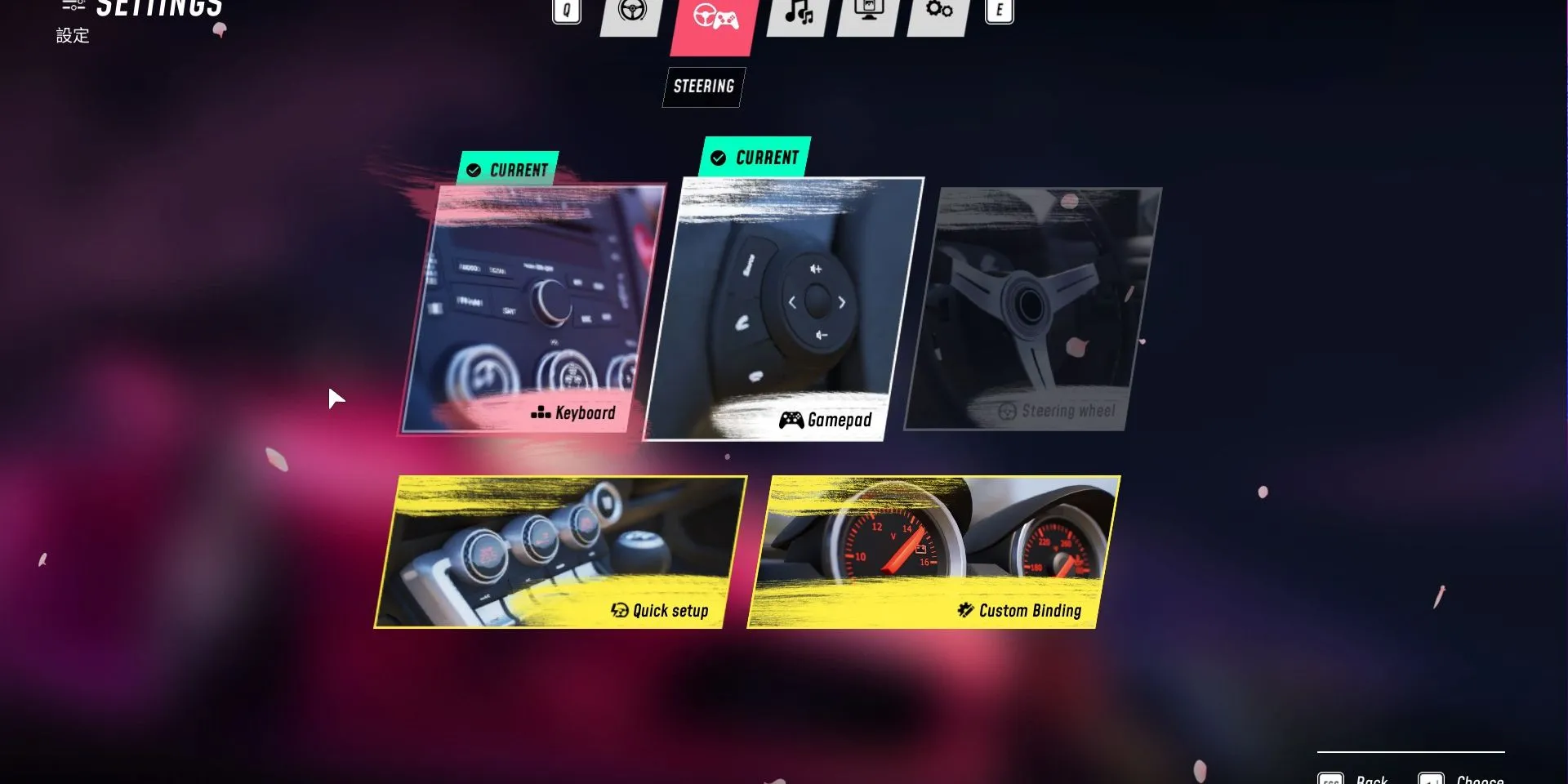 Menu cài đặt tay lái trong JDM Japanese Drift Master