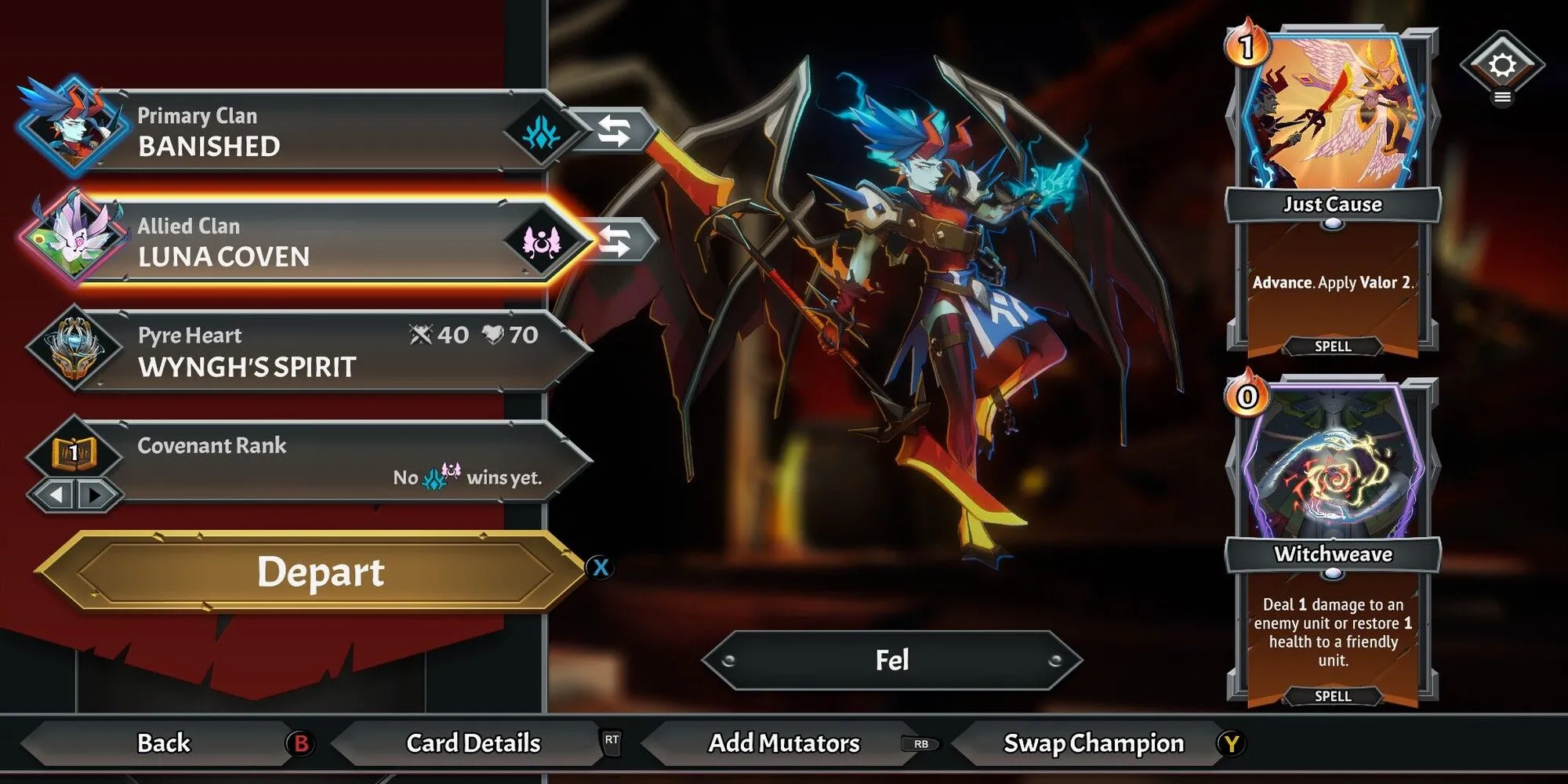 Menu chọn hai tộc chính và phụ khi bắt đầu một chuyến tàu trong Monster Train 2