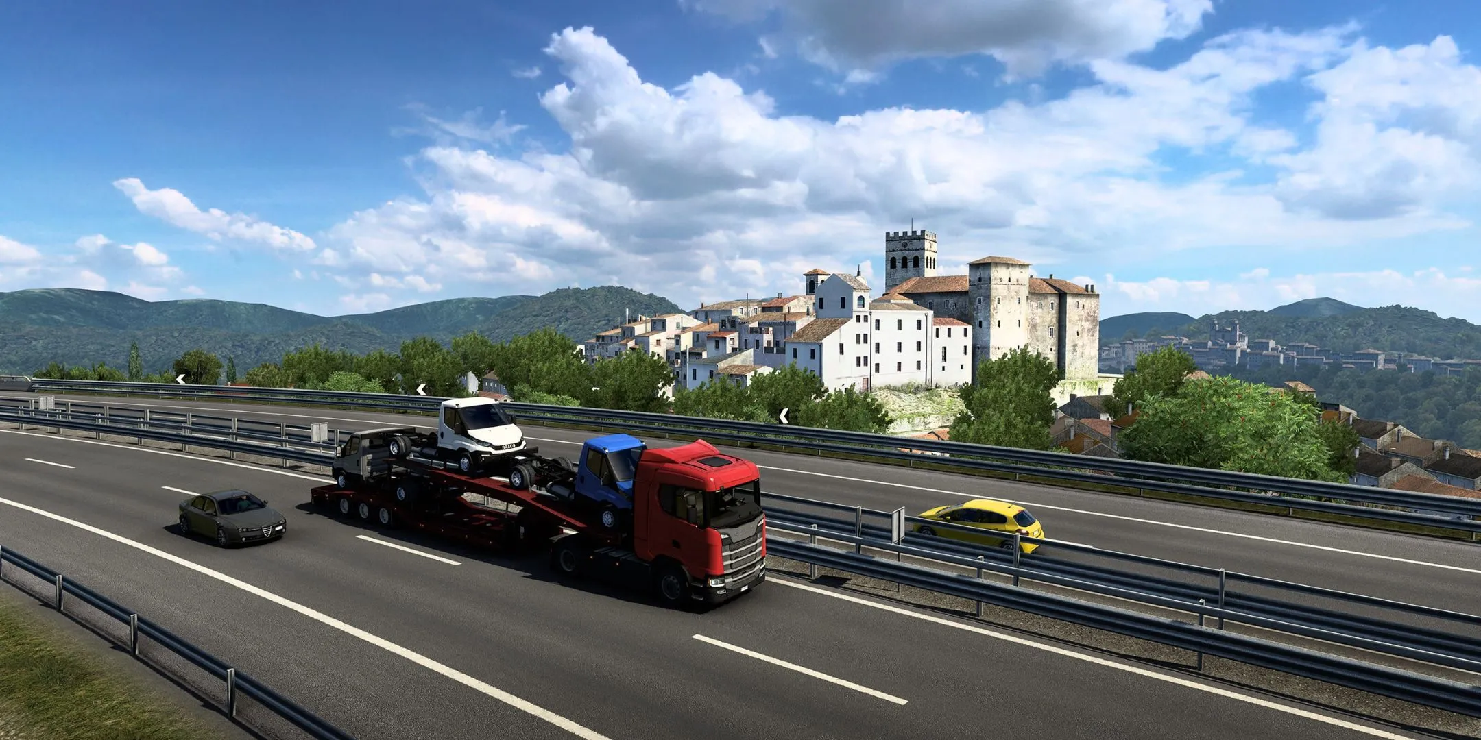Môi trường nước Ý trong Euro Truck Simulator 2 với xe tải và cảnh quan
