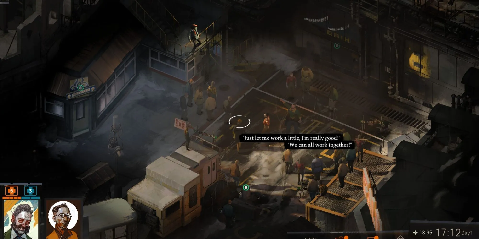 Một cảnh tung xúc xắc thất bại trong Disco Elysium, gợi ý việc save-scumming