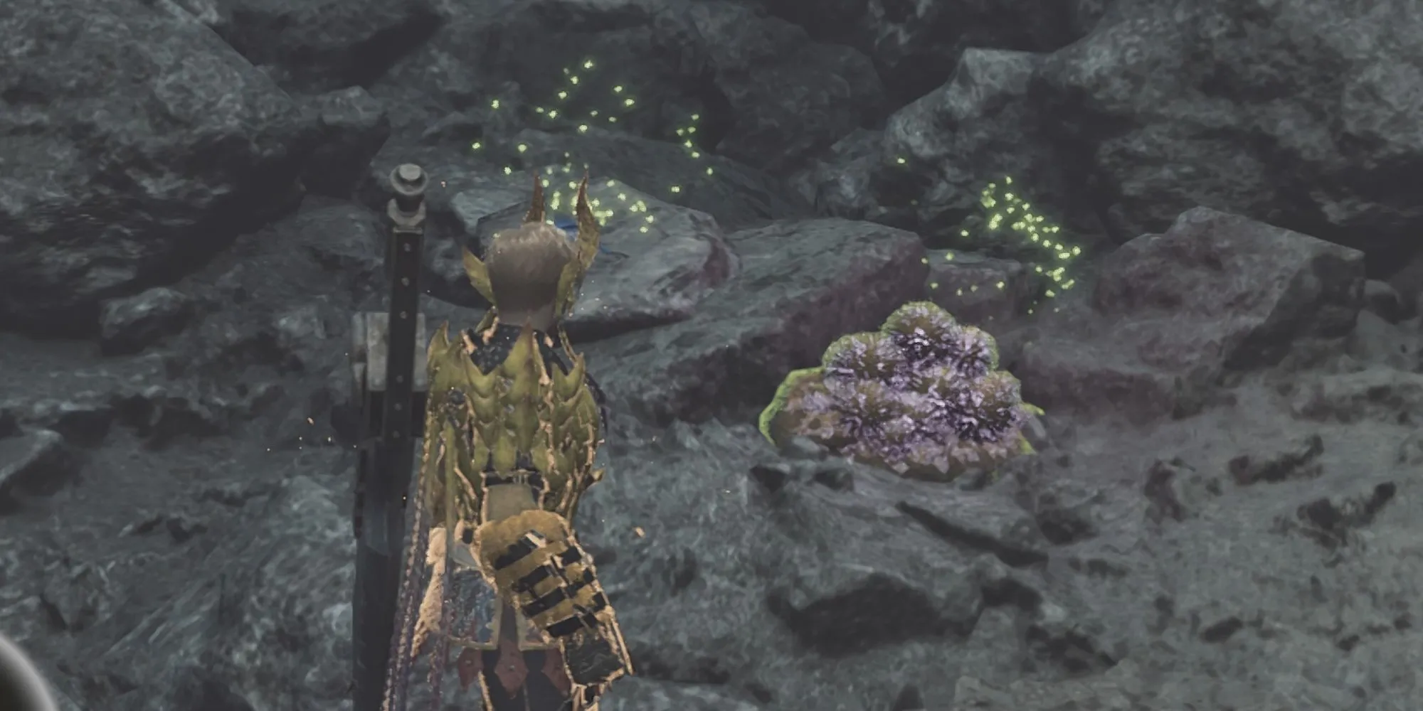 Một thợ săn sử dụng Slinger bắn Brightmoss vào một con quái vật đang bay trong Monster Hunter Wilds