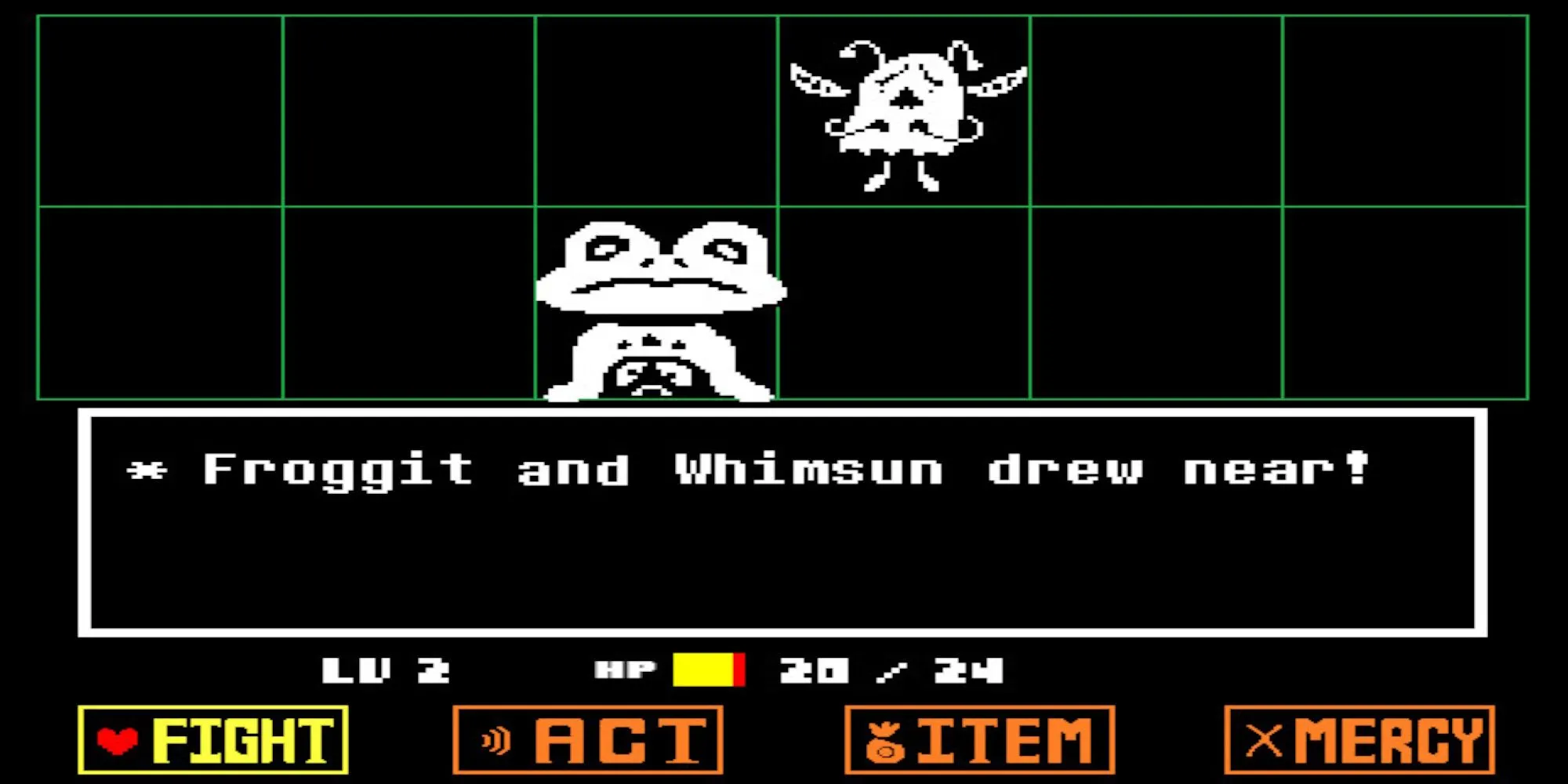 Một trận chiến theo lượt trong Undertale với các lựa chọn hành động phi bạo lực