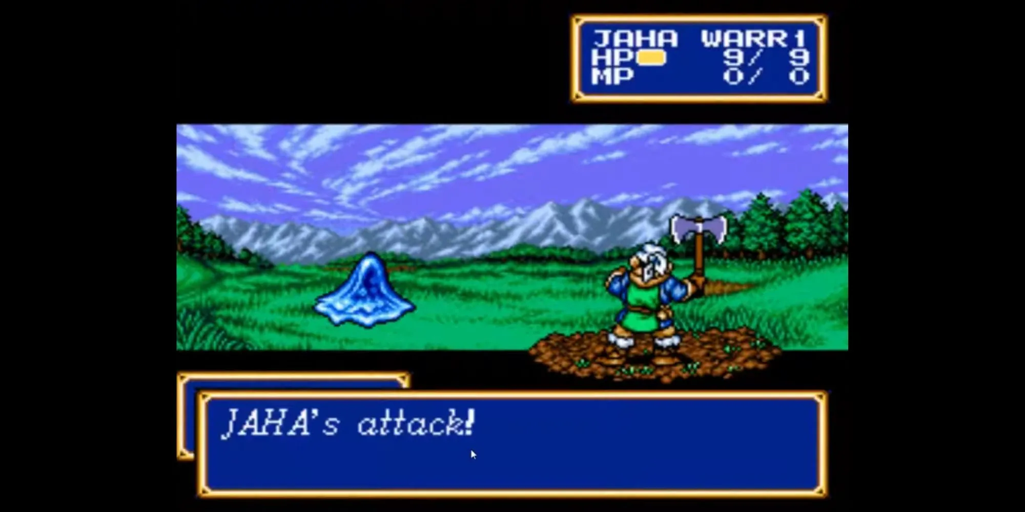 Một trận chiến trong Shining Force II thể hiện giao diện chiến thuật theo lượt và đồ họa pixel art