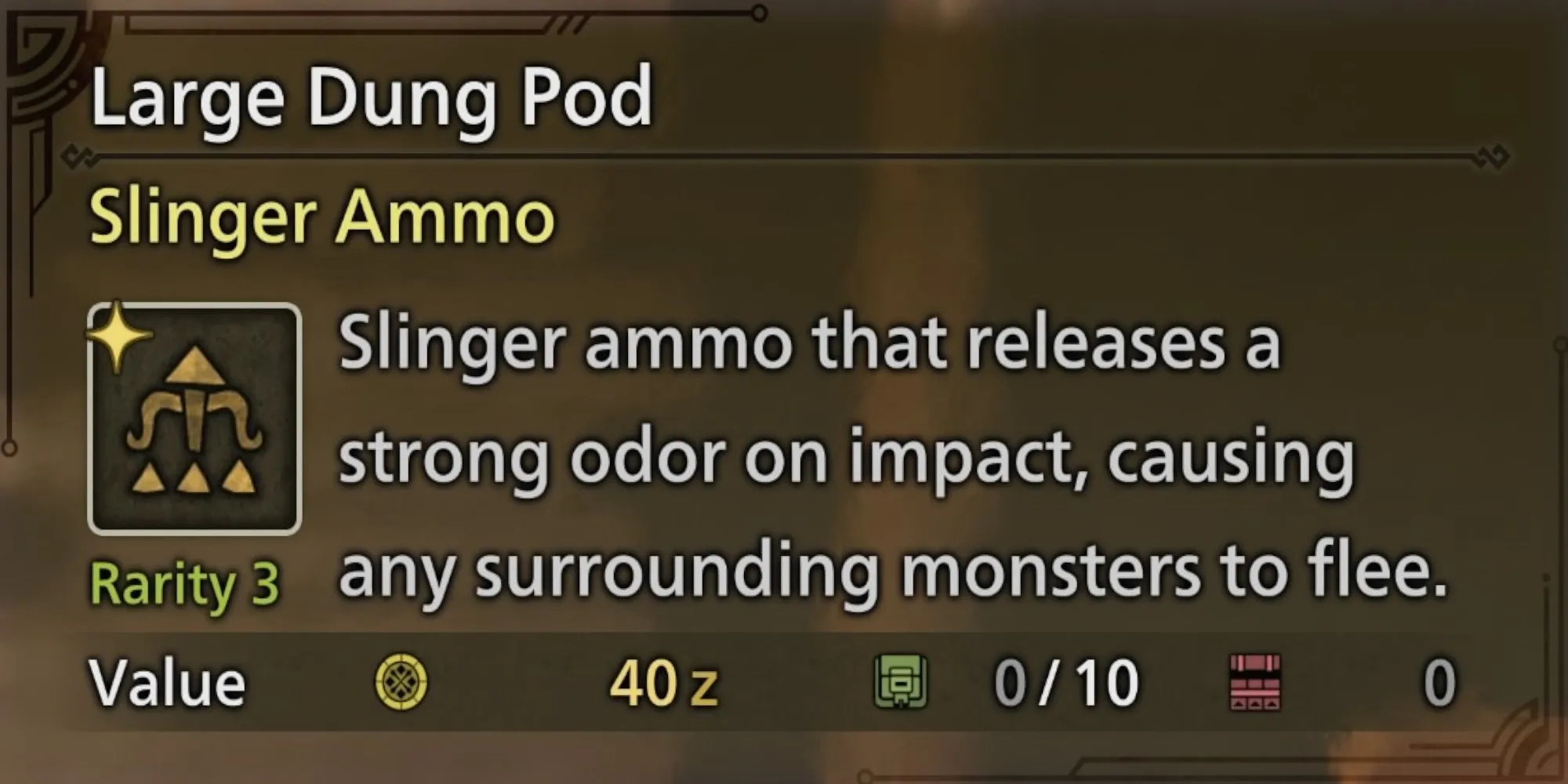 Một viên Dung Pod trên mặt đất trong Monster Hunter Wilds, vật phẩm có mùi khó chịu nhưng hữu ích.