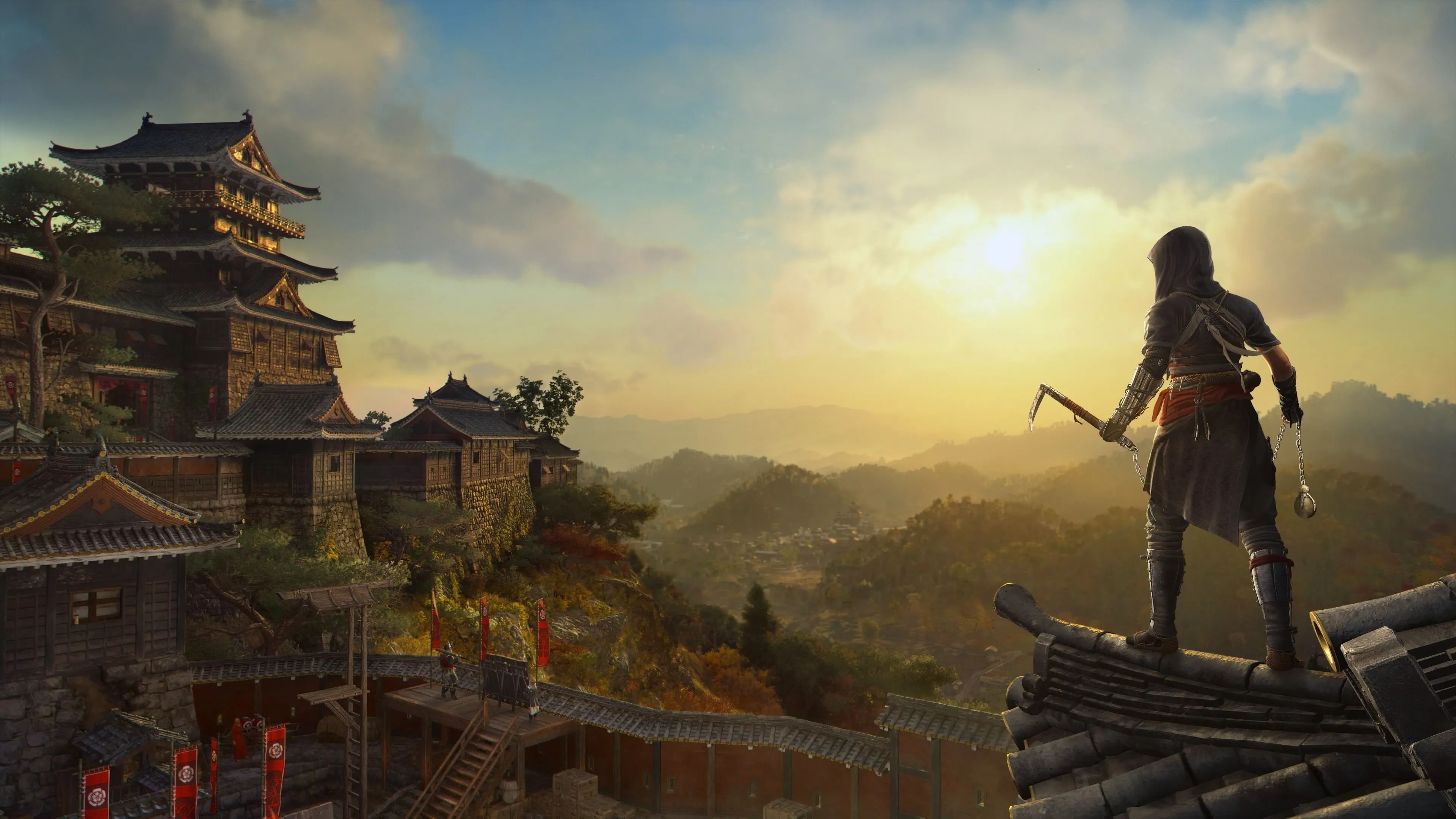 Naoe nhìn ra khung cảnh thiên nhiên tuyệt đẹp trong Assassin's Creed Shadows