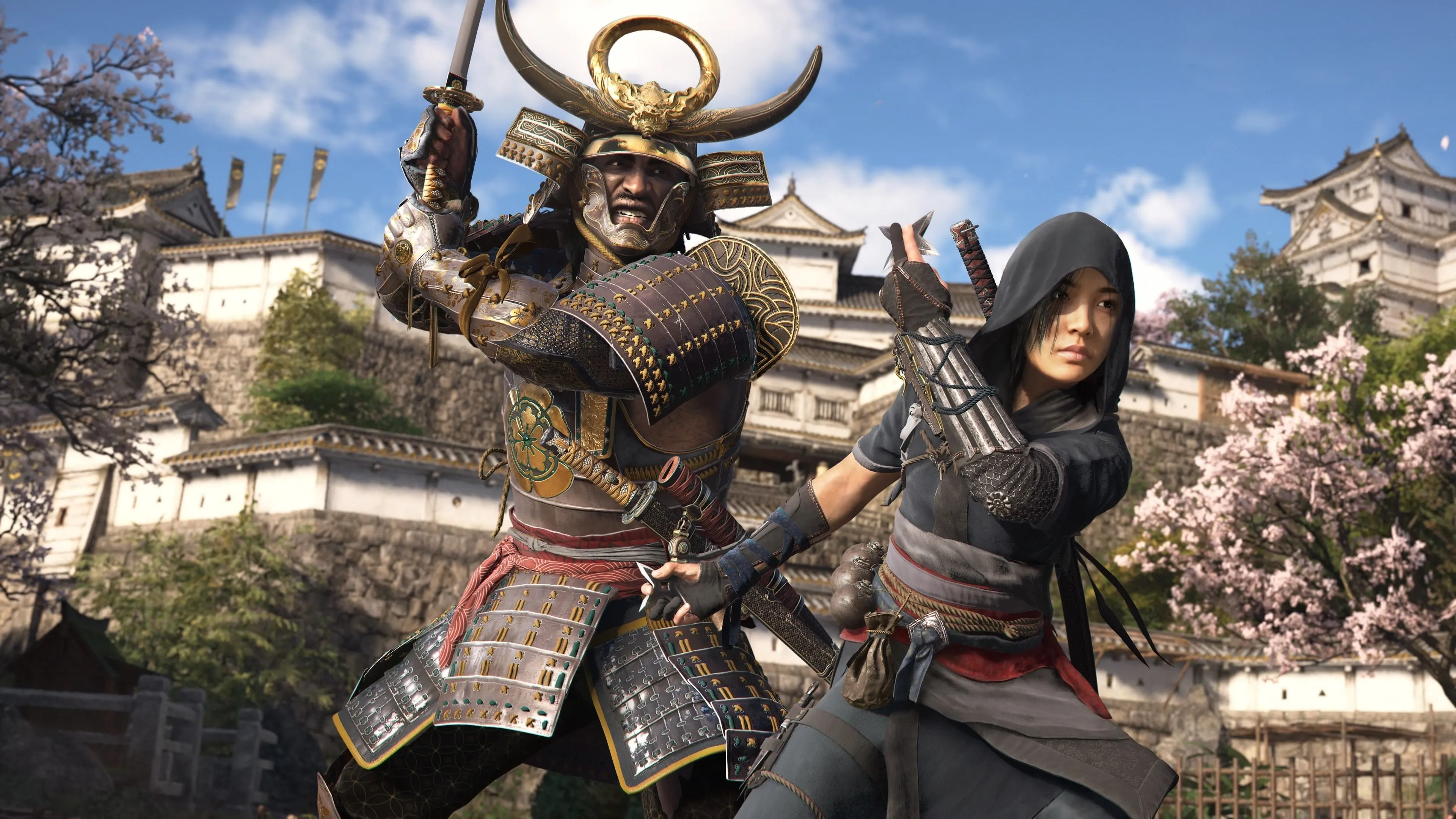 Naoe và Yasuke, hai nhân vật chính của Assassin's Creed Shadows, đứng cạnh nhau