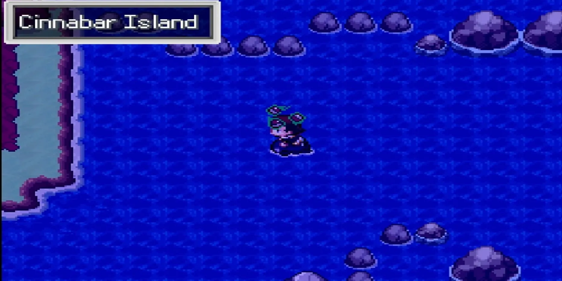 Ngay ngoài khơi bờ biển Đảo Cinnabar trong Pokemon Infinite Fusion