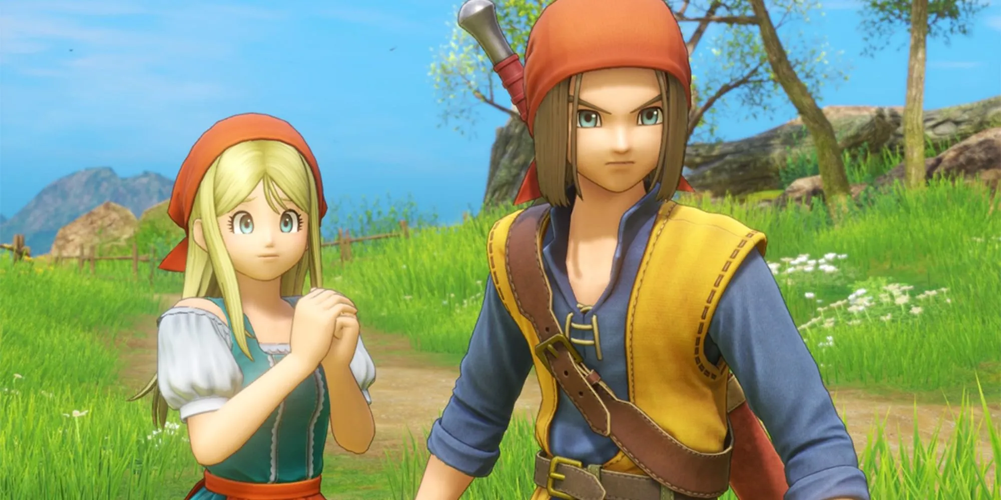 Người hùng Erdrick trong Dragon Quest XI với thanh gươm và khiên huyền thoại