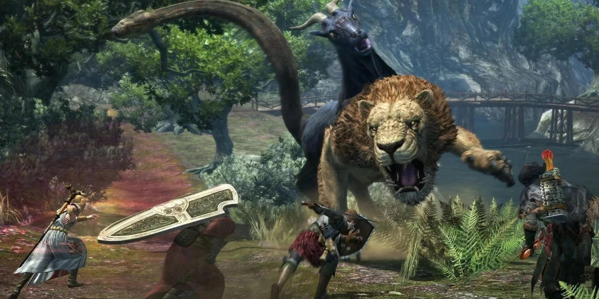 Nhân vật Arisen chiến đấu với một quái vật khổng lồ trong thế giới Dragon's Dogma