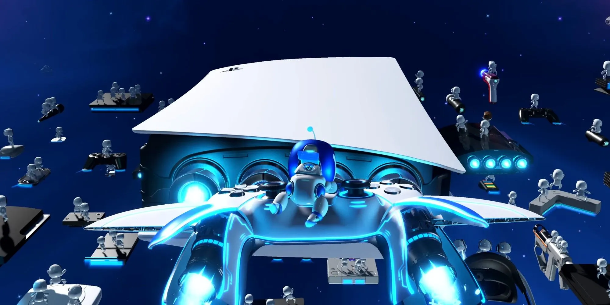 Nhân vật Astro Bot đáng yêu trên nền logo PS5, minh họa cho game đi kèm ưu đãi