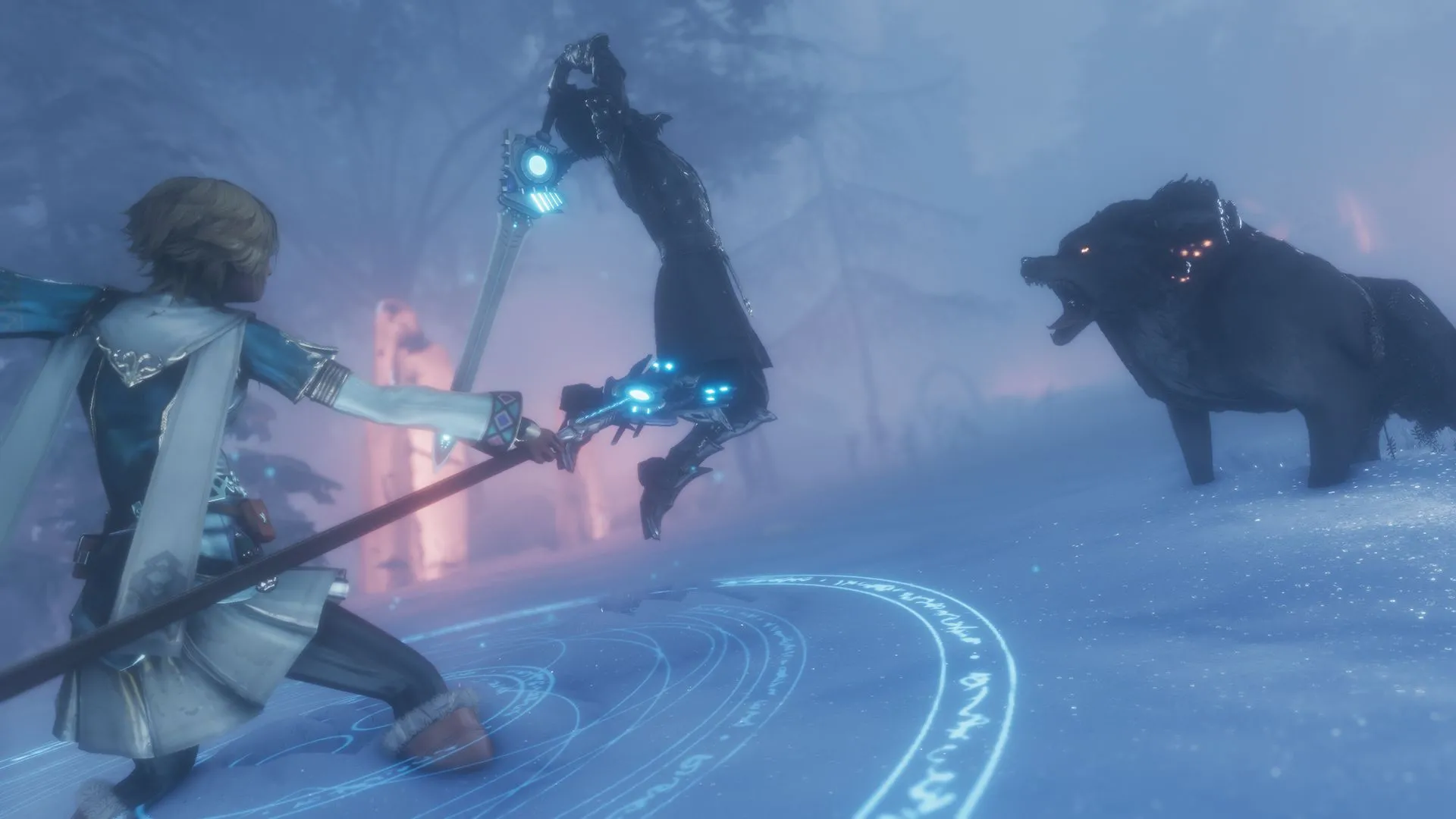 Nhân vật chiến đấu với quái vật trong Edge of Eternity