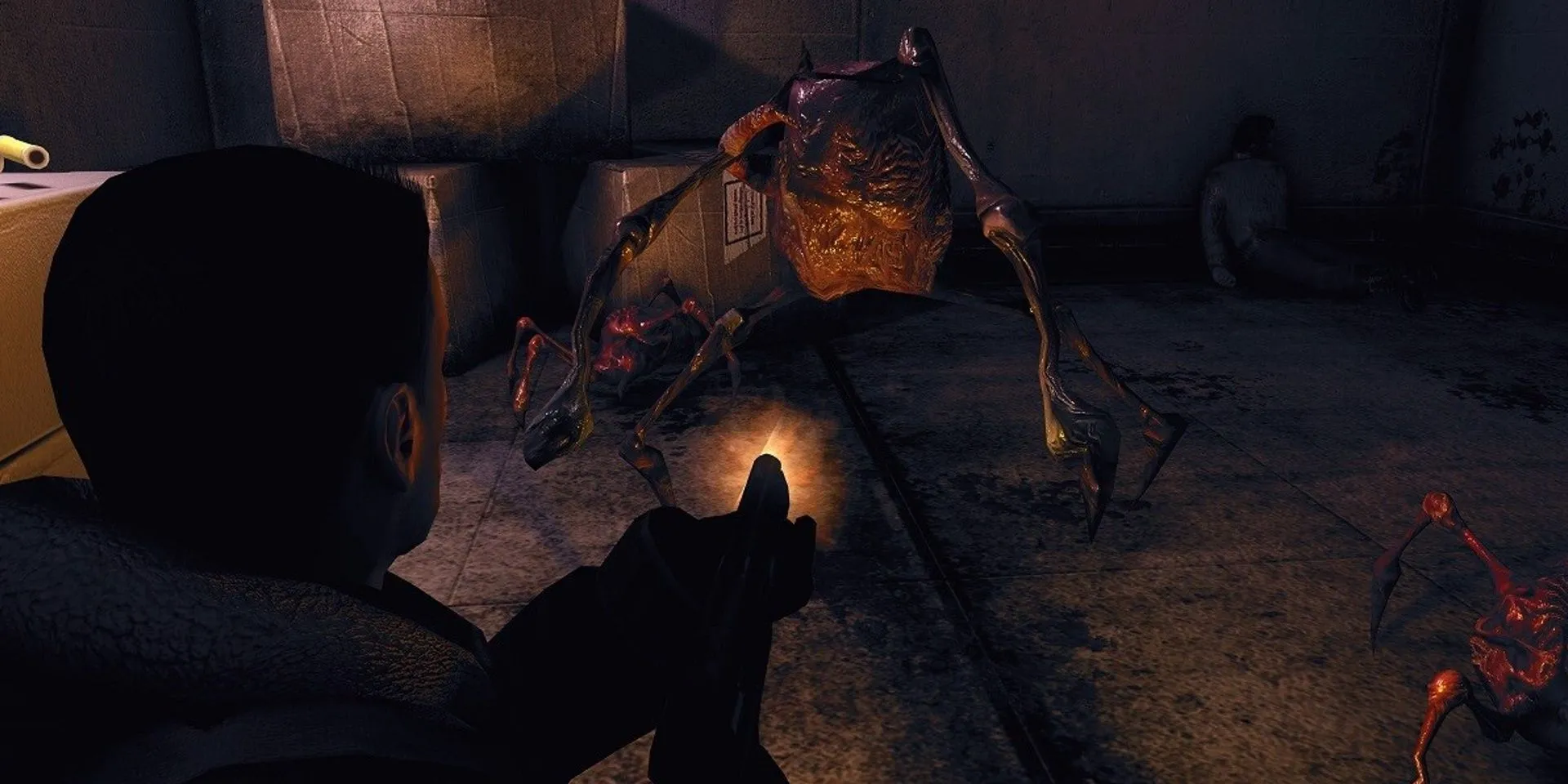 Nhân vật chính bắn hạ các sinh vật The Thing trong The Thing Remastered