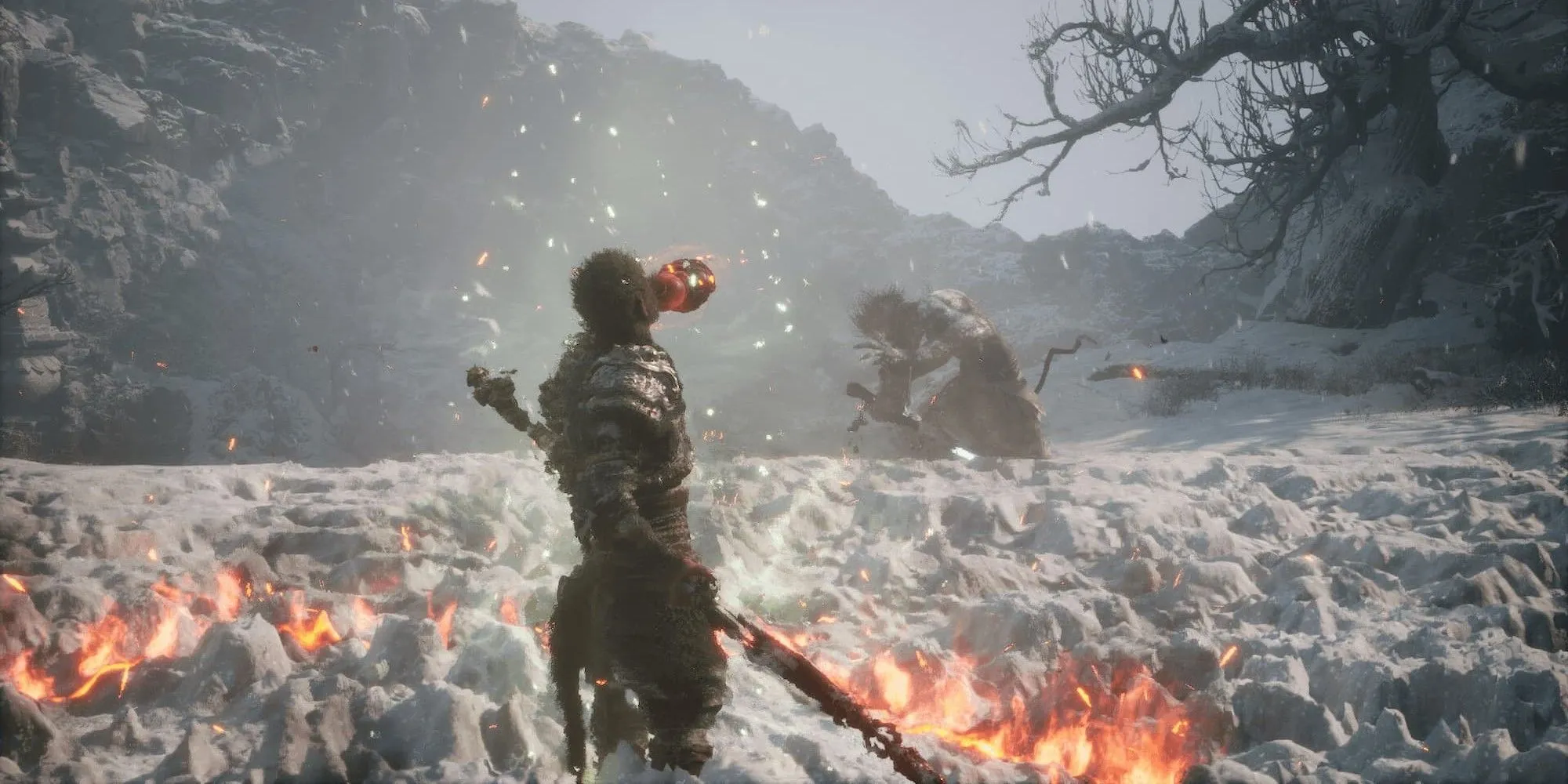 Nhân vật chính trong Black Myth: Wukong đang uống một bình thuốc giữa trận chiến căng thẳng