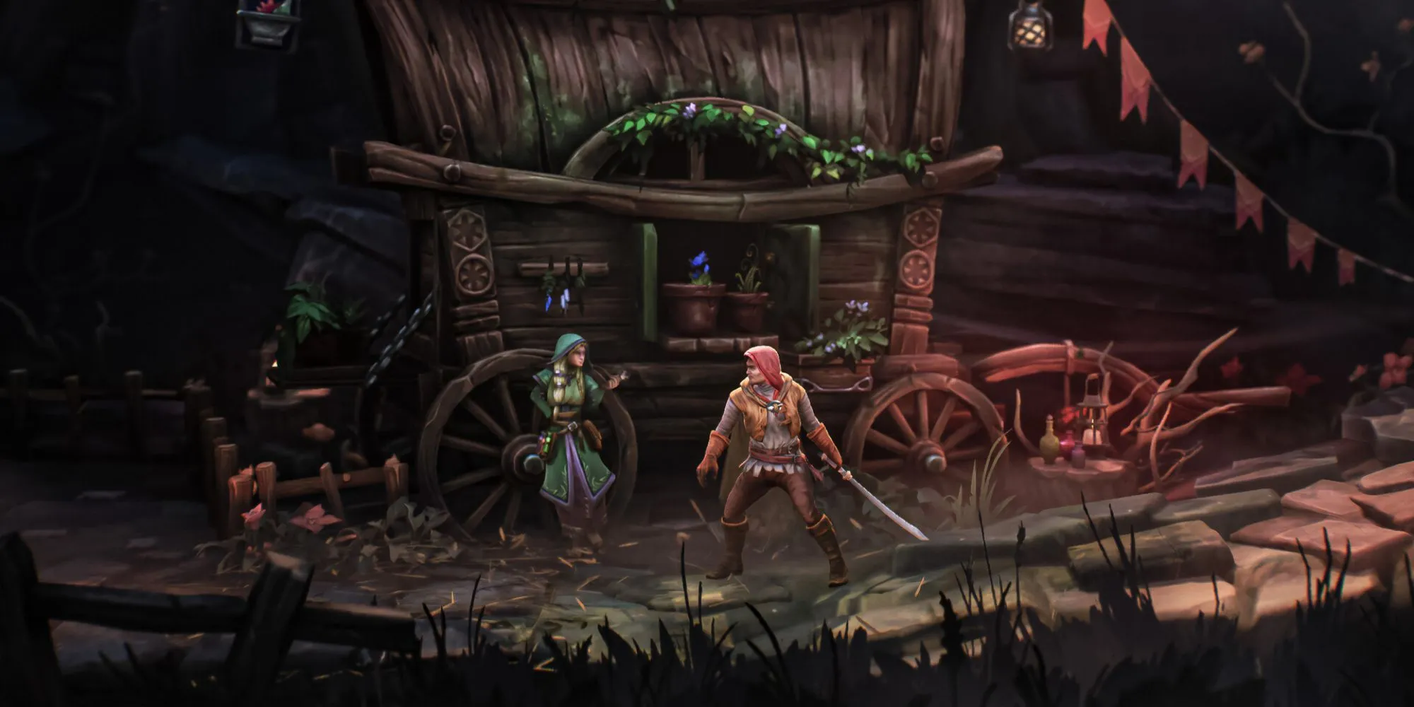 Nhân vật chính trong Mandragora khám phá một khu vực hang động tăm tối, làm nổi bật yếu tố gameplay của game