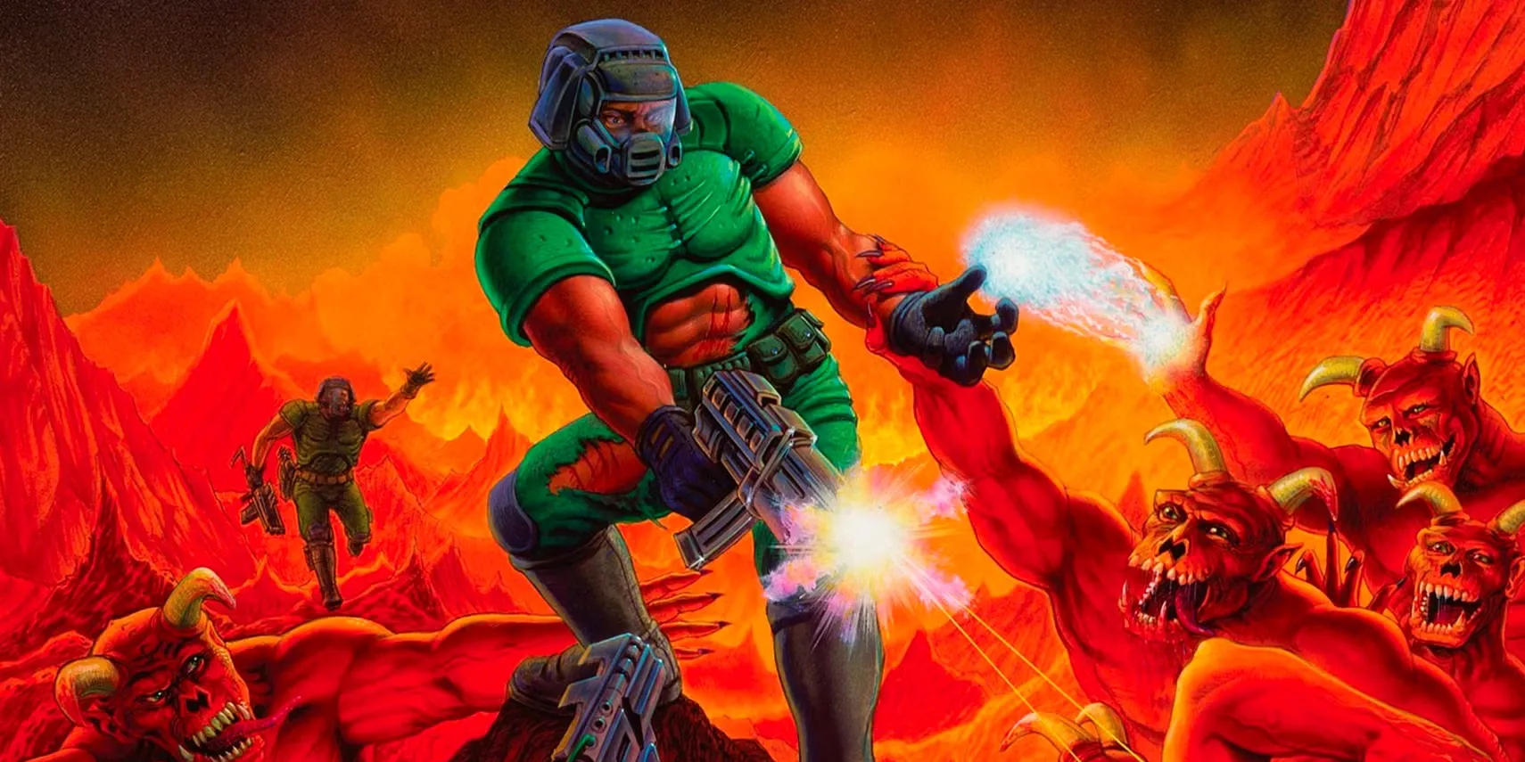 Nhân vật Doomguy chiến đấu với quỷ dữ trong game Doom (1993)